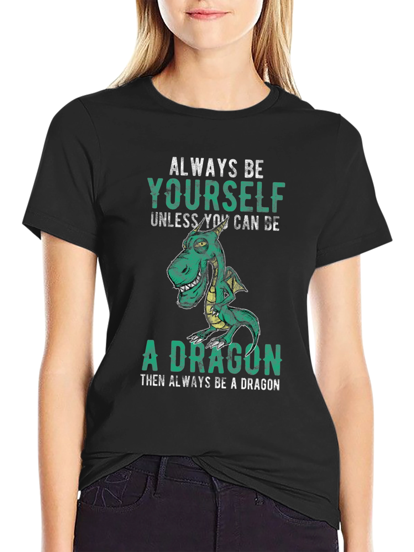 Black Always Be Yourself Dragon Graphic Tee view 2