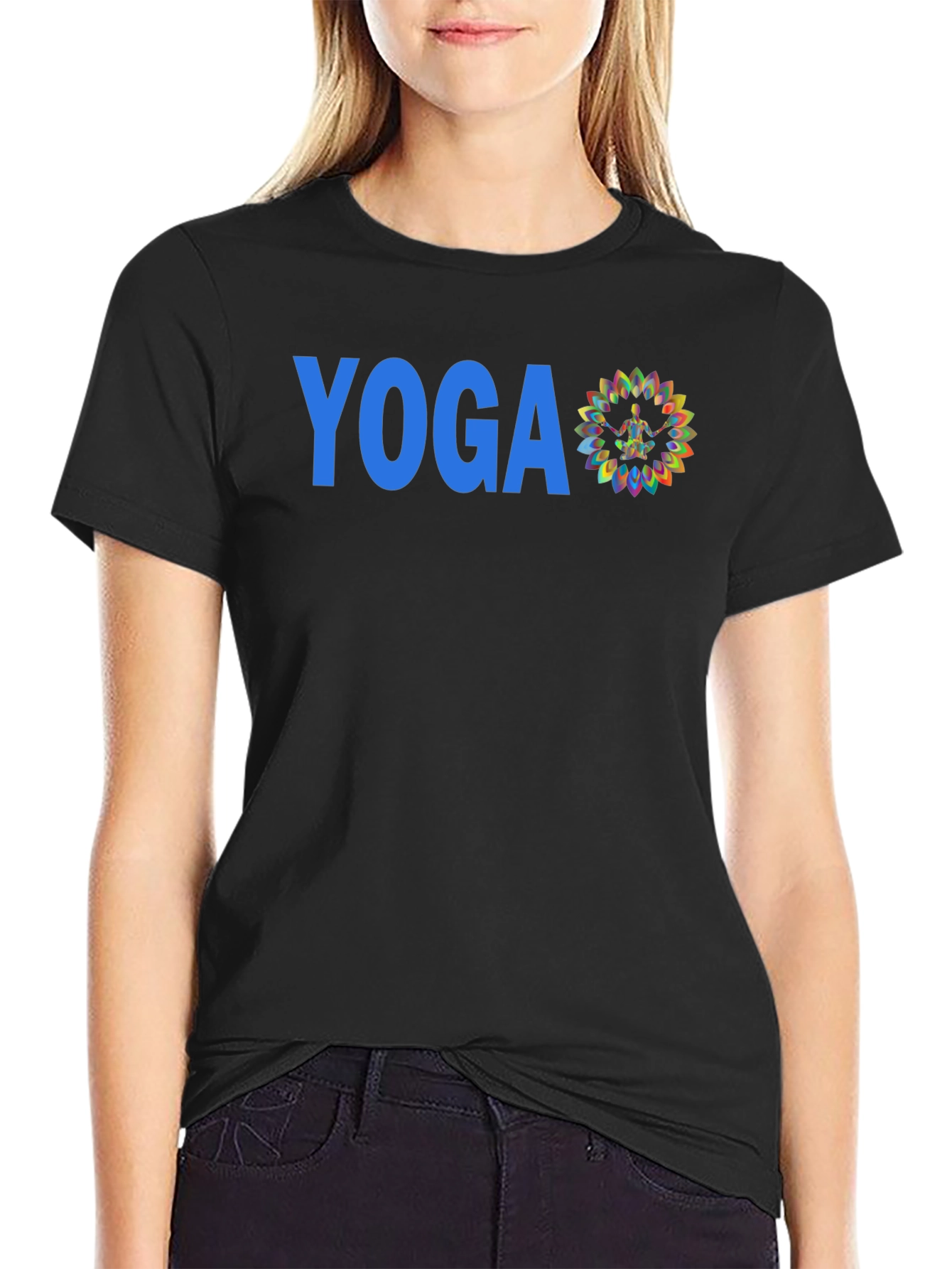 Black Yoga Graphic Tee - Men's Black Cotton T-Shirt view 2