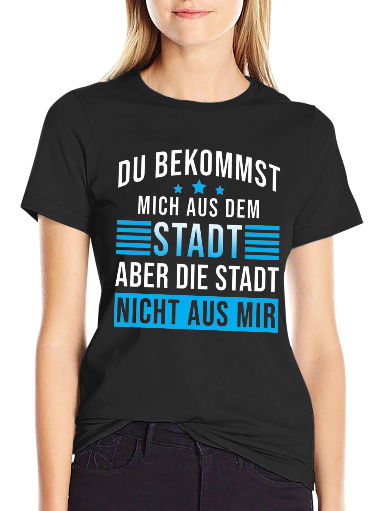 Black Funny 'Du Bekommst Mich Aus Dem Stadt' Graphic Tee view 2
