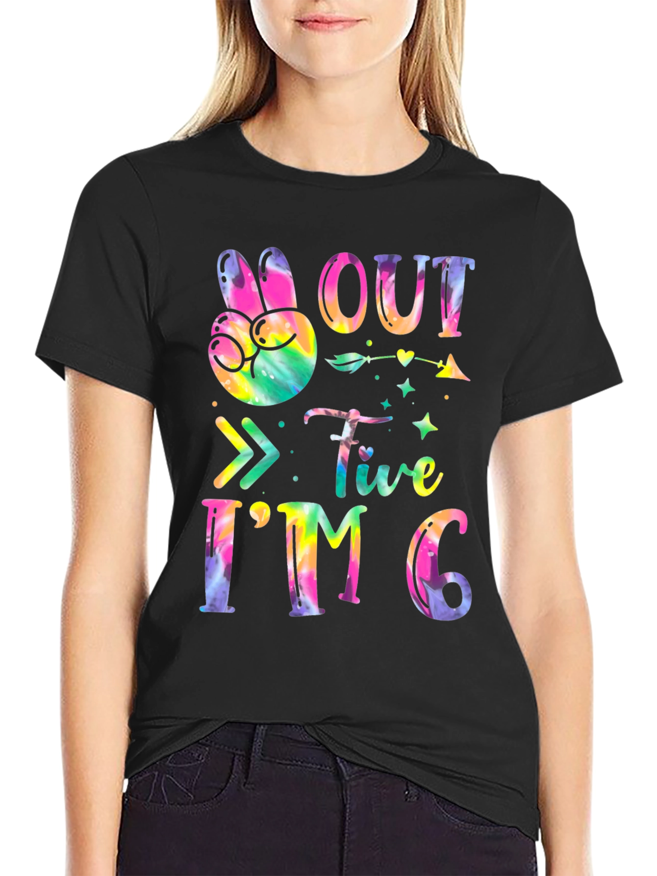 Black Peace Out Five I'm Six Tie Dye Birthday T-Shirt view 2