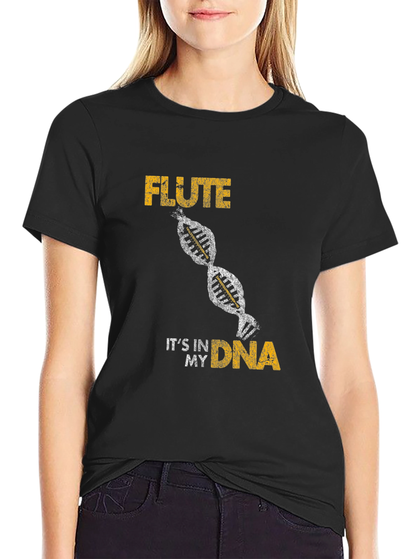 Black Flute DNA Graphic Tee - Musician's Statement Shirt view 2
