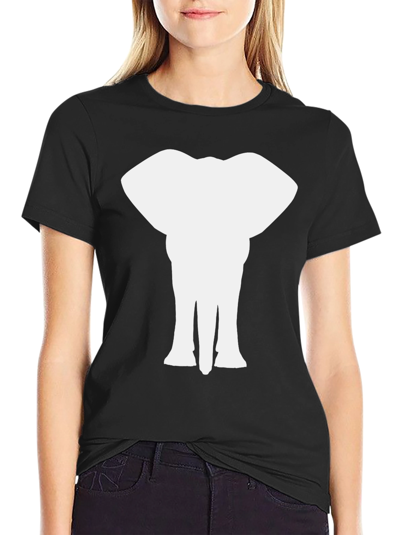 Black Elephant Silhouette Graphic Black T-Shirt view 2