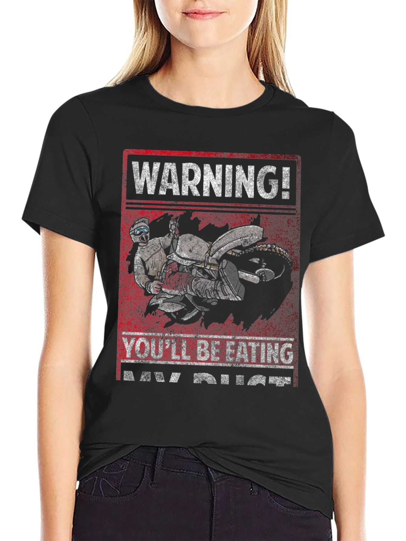 Black Warning Dirt Bike T-Shirt view 2