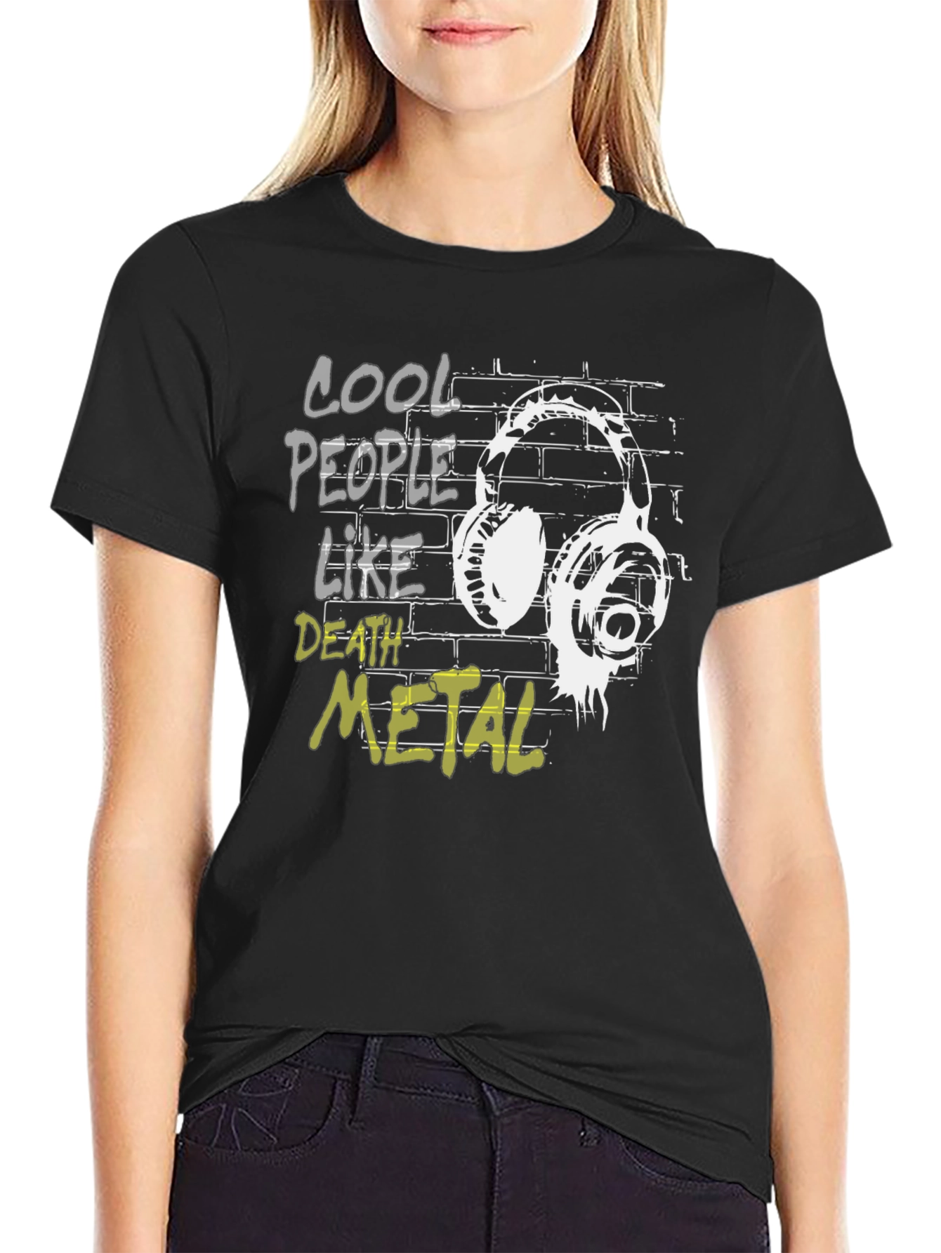 Black Cool People Like Death Metal Graphic T-Shirt view 2