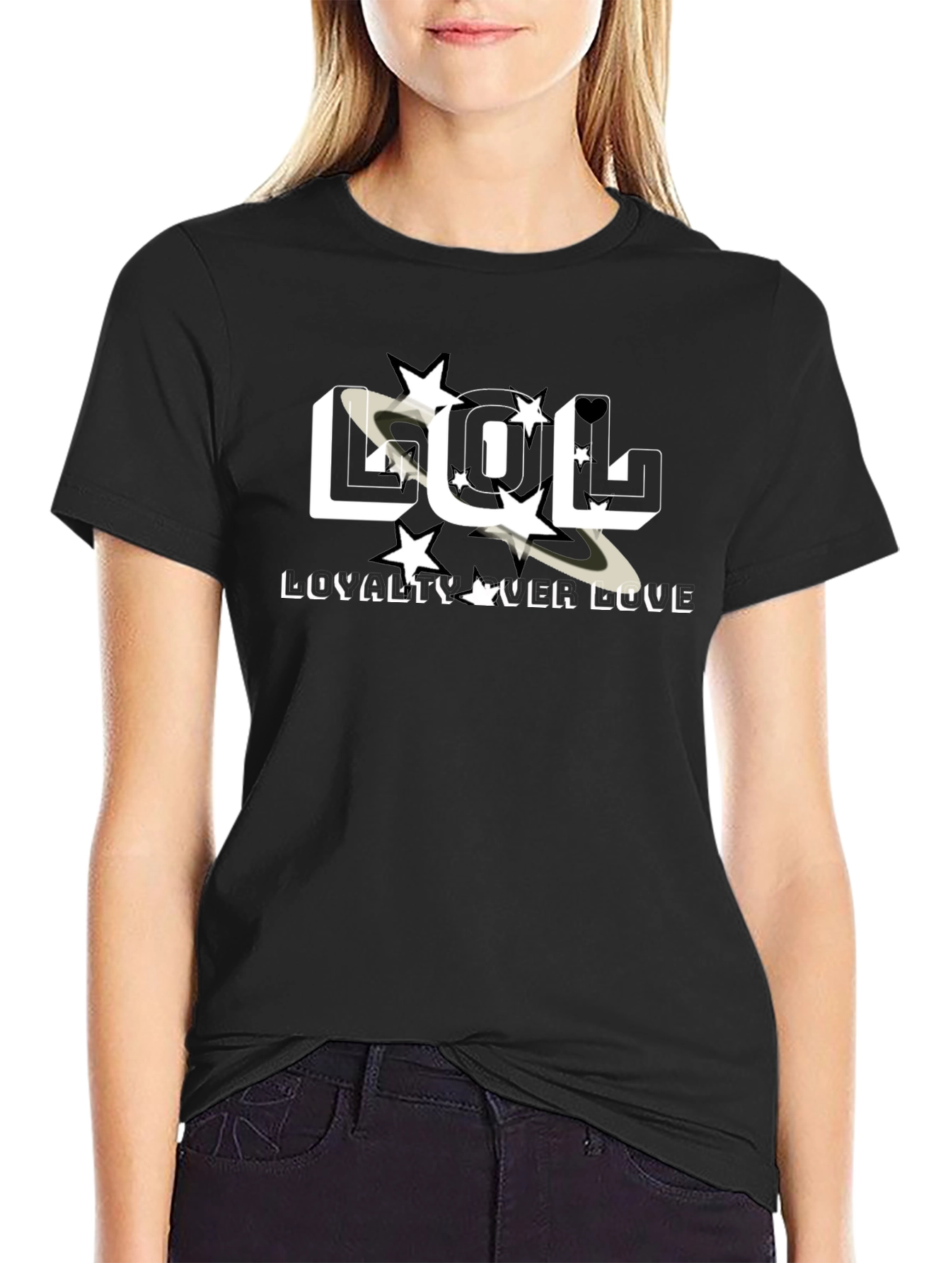 Black LOL Loyalty Over Love Graphic Print T-Shirt view 2