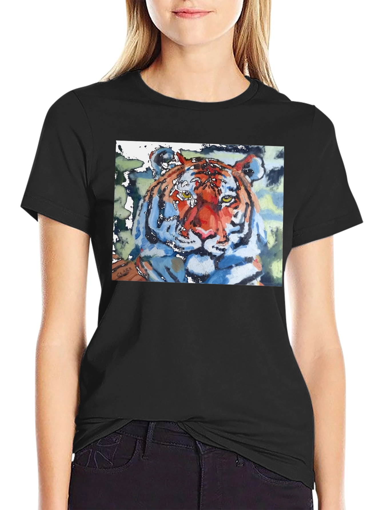 Black Tiger Watercolor Art Graphic T-Shirt view 2