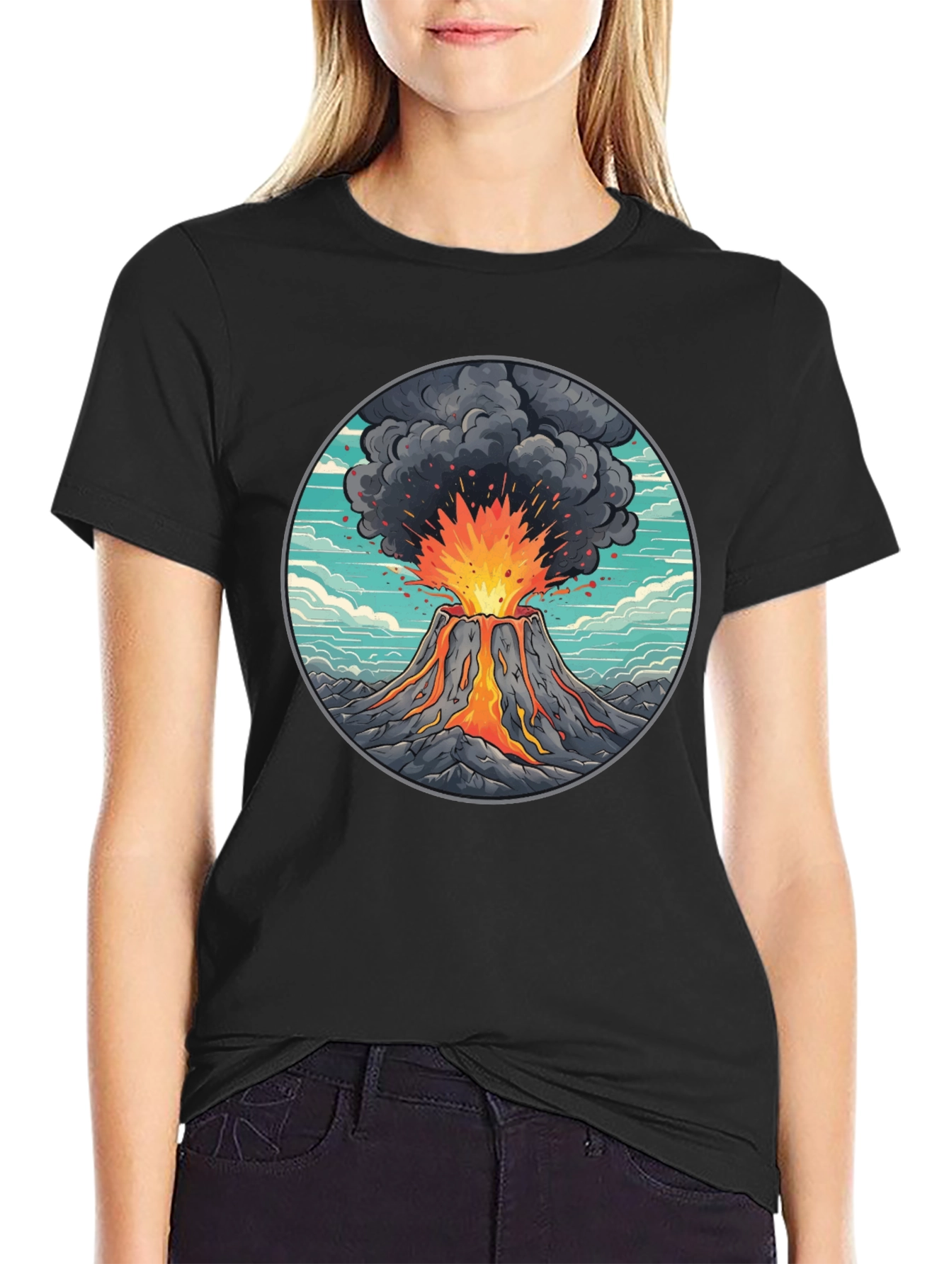 Black Volcano Eruption Graphic Tee - Black Cotton Blend view 2