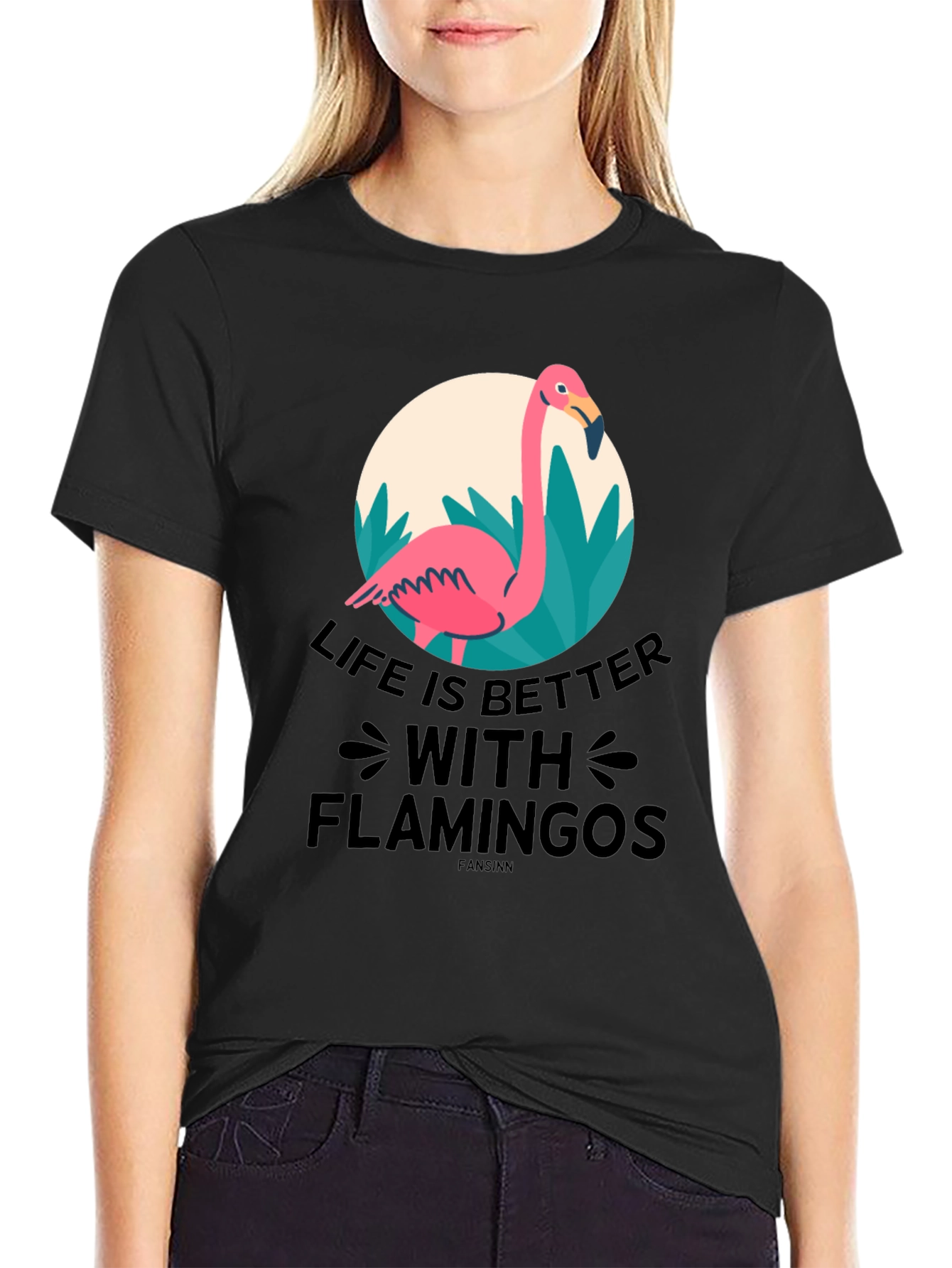Black Life is Better with Flamingos T-Shirt view 2