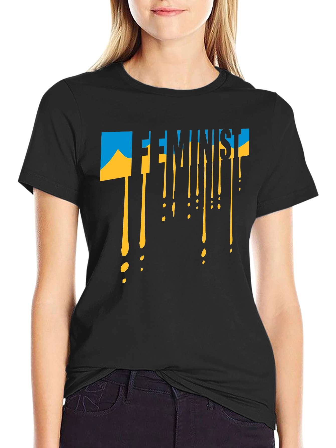 Black Feminist Ukraine Flag Drip T-Shirt view 2