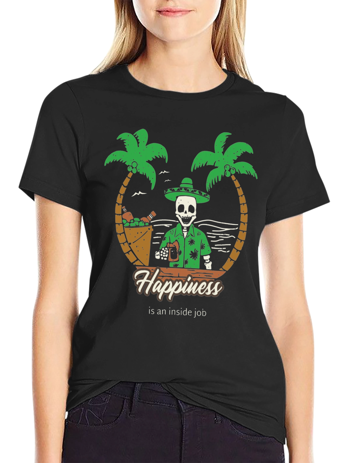 Black Happiness Inside Job Skeleton T-Shirt view 2