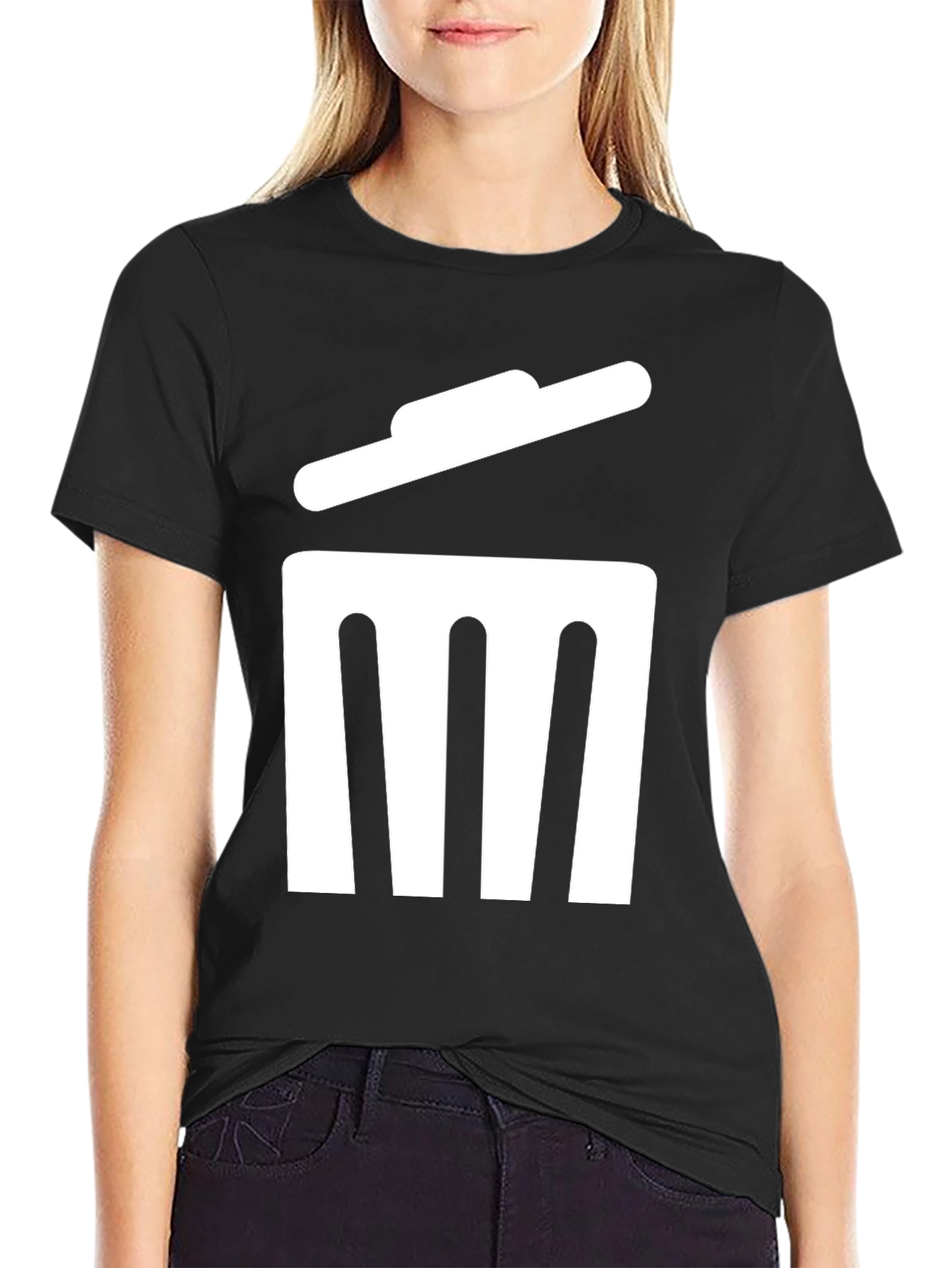 Black Trash Can Graphic T-Shirt - Black Cotton Tee view 2