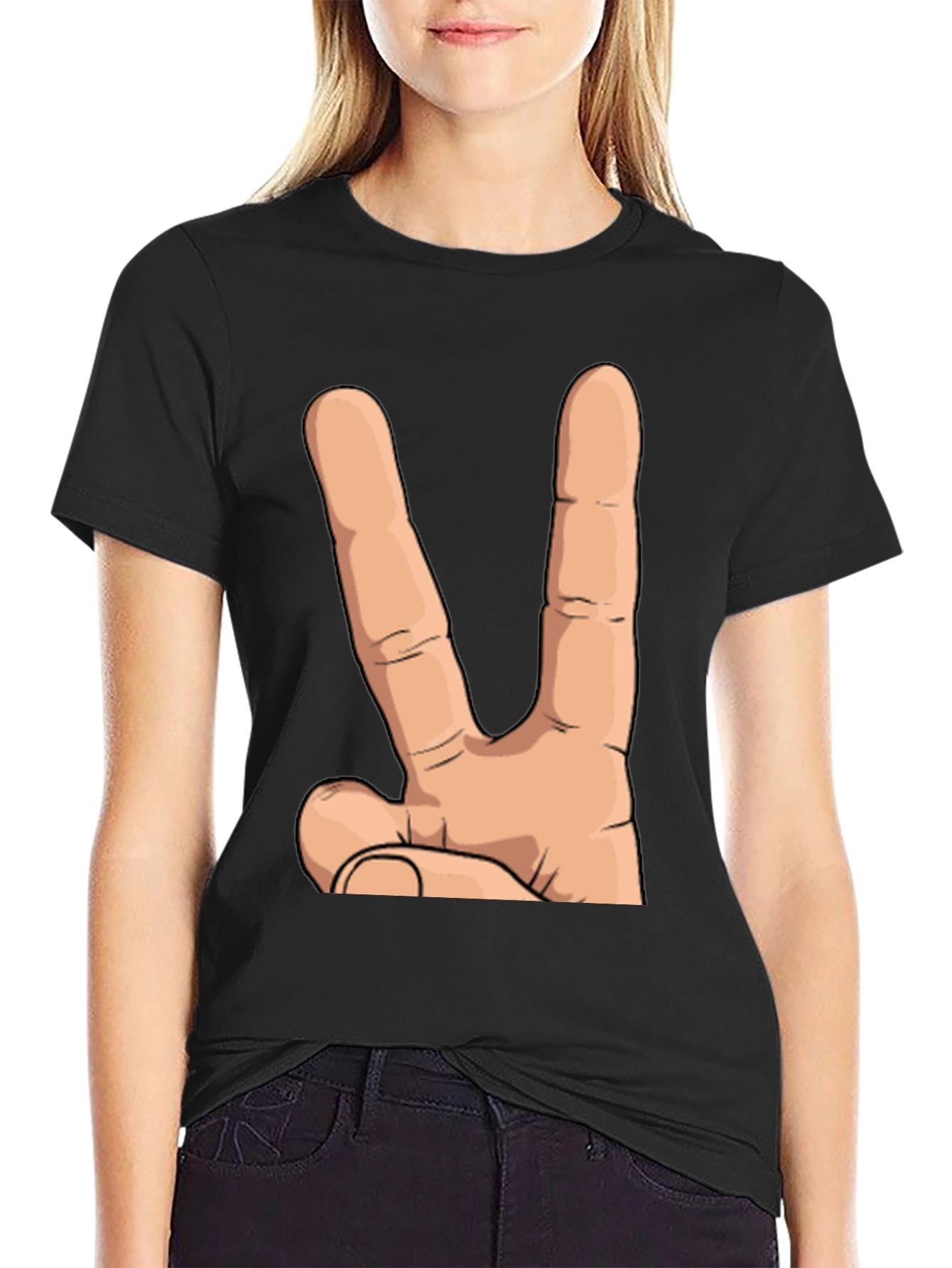Black Peace Hand Sign Graphic T-Shirt - Unisex Cotton Tee view 2