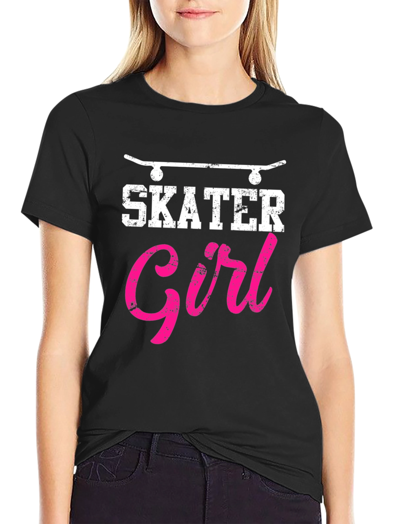 Black Skater Girl Graphic T-Shirt - Cool Skateboarding Tee view 2
