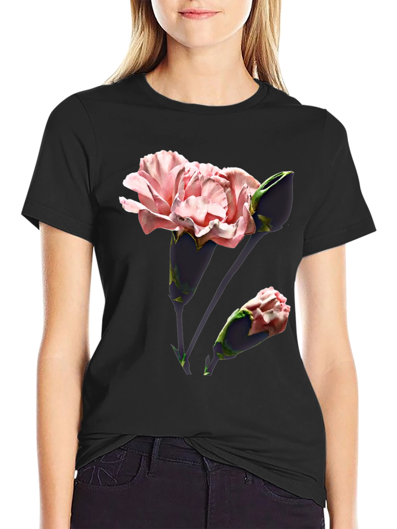 Black Floral Print T-Shirt - Stylish & Comfortable view 2