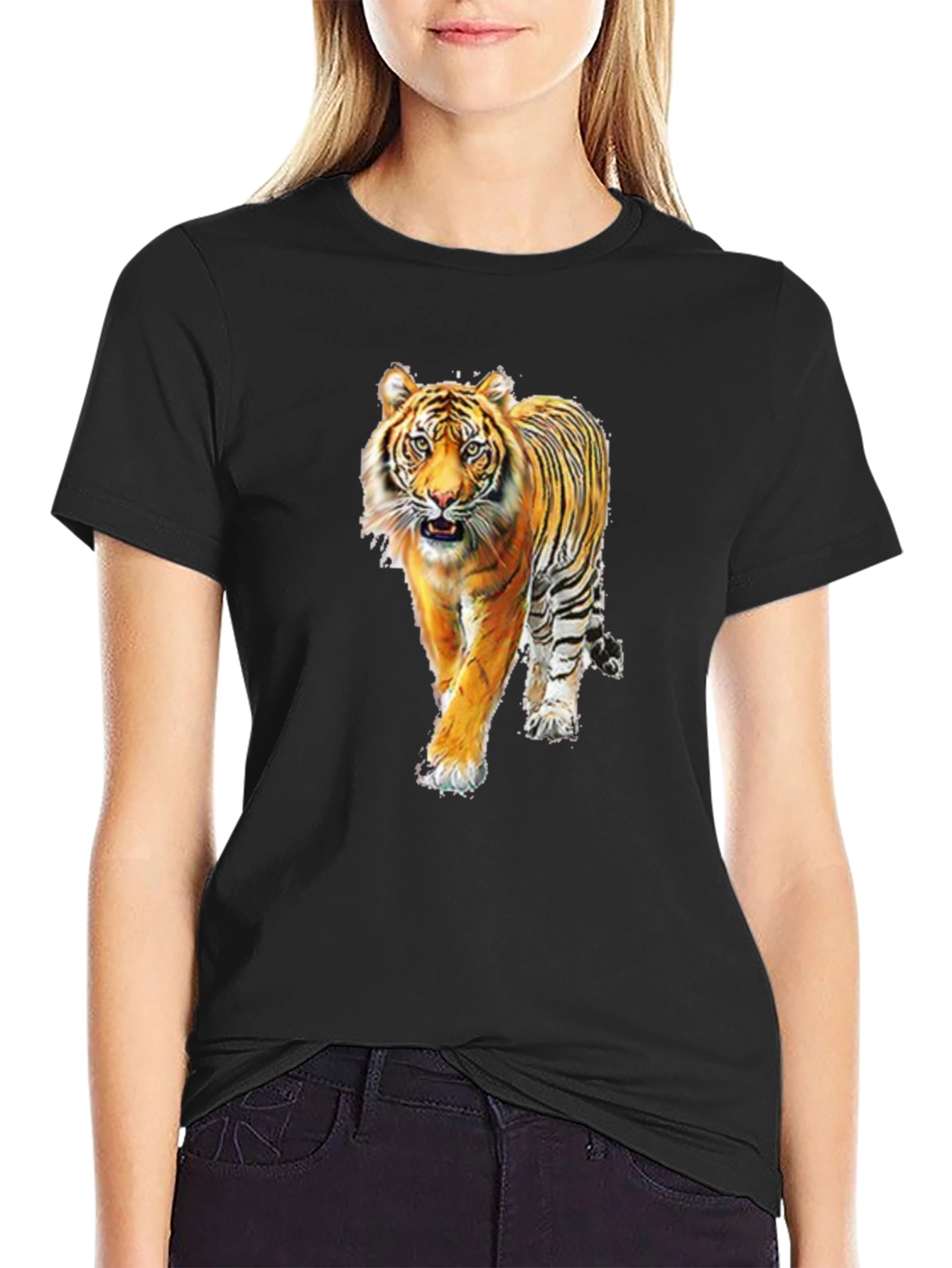Black Tiger Graphic Print Black T-Shirt view 2