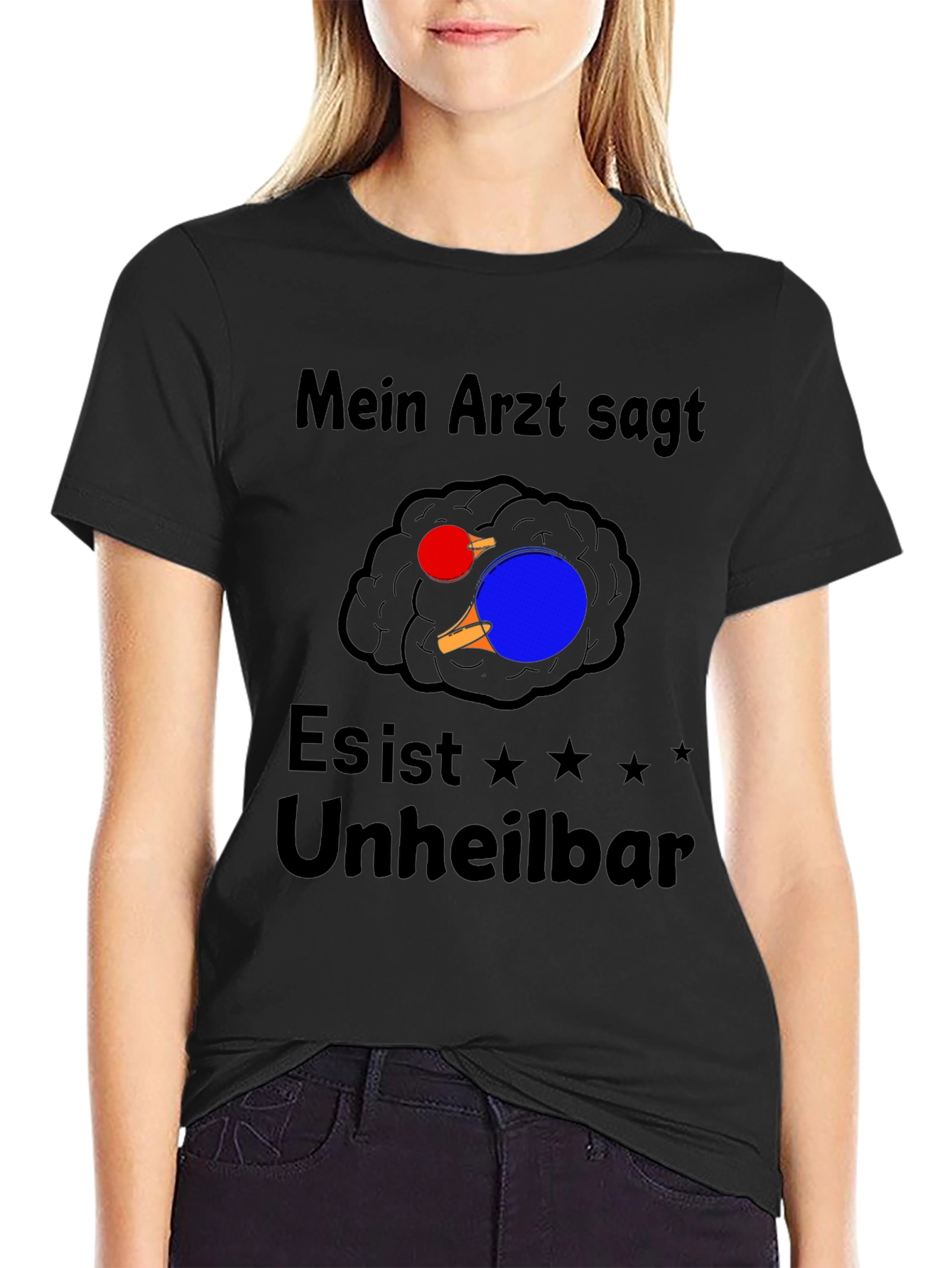 Black Funny Ping Pong Brain T-Shirt - Mein Arzt Sagt... view 2