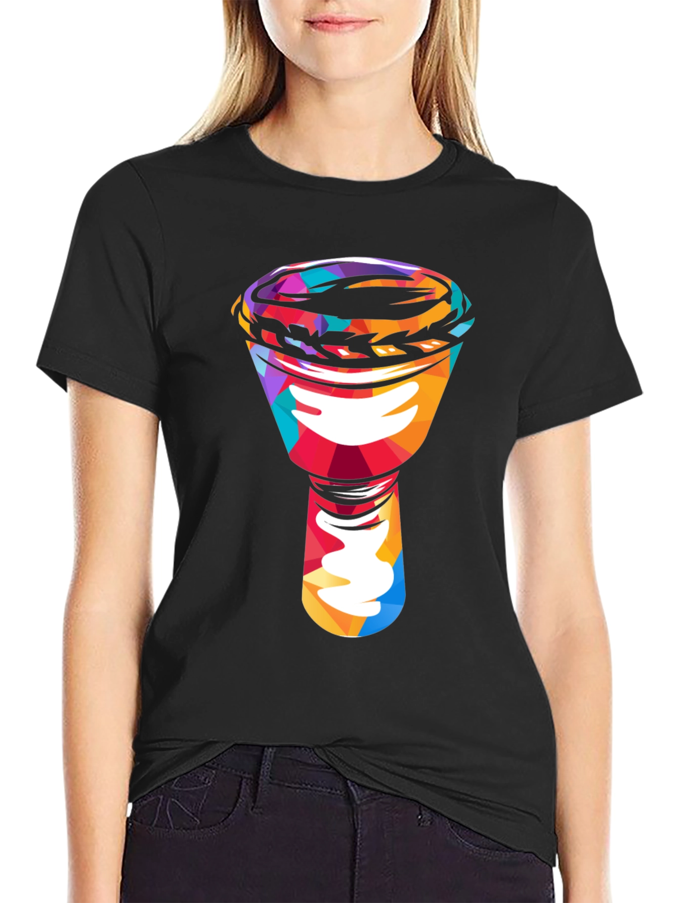 Black Colorful Darbuka Drum Graphic T-Shirt view 2