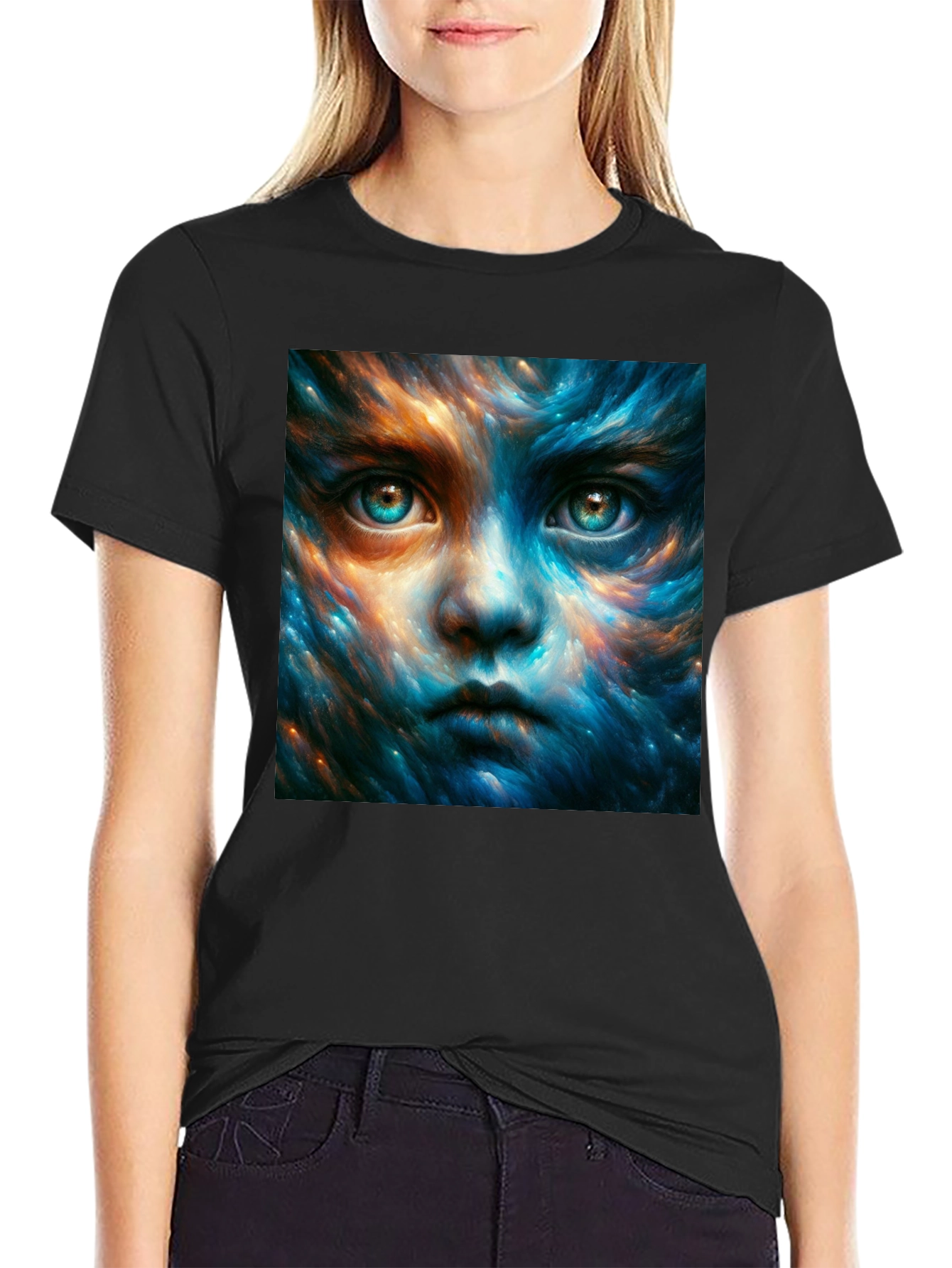 Black Mystic Face Graphic Black T-Shirt view 2