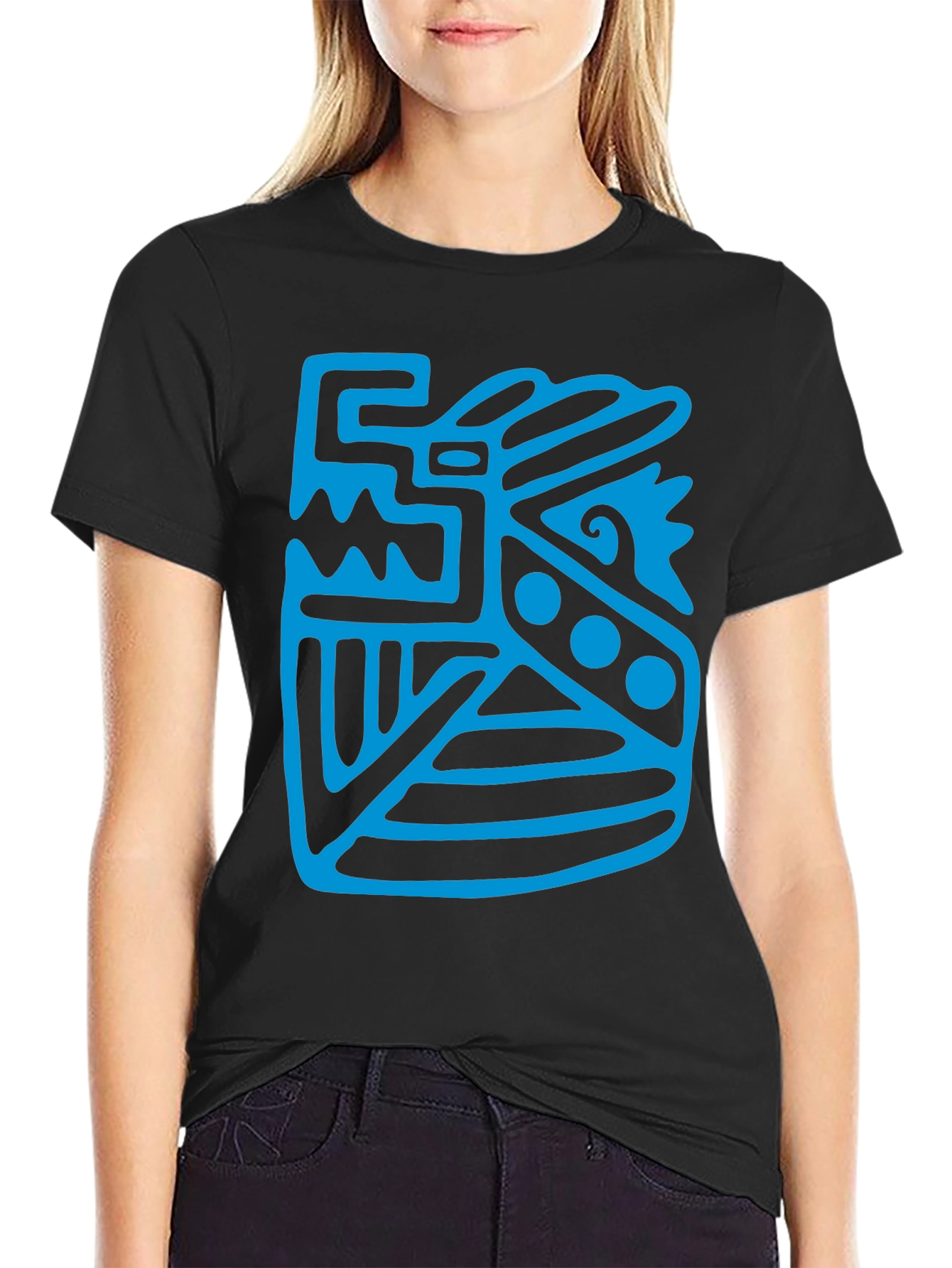 Black Aztec Design Black T-Shirt view 2