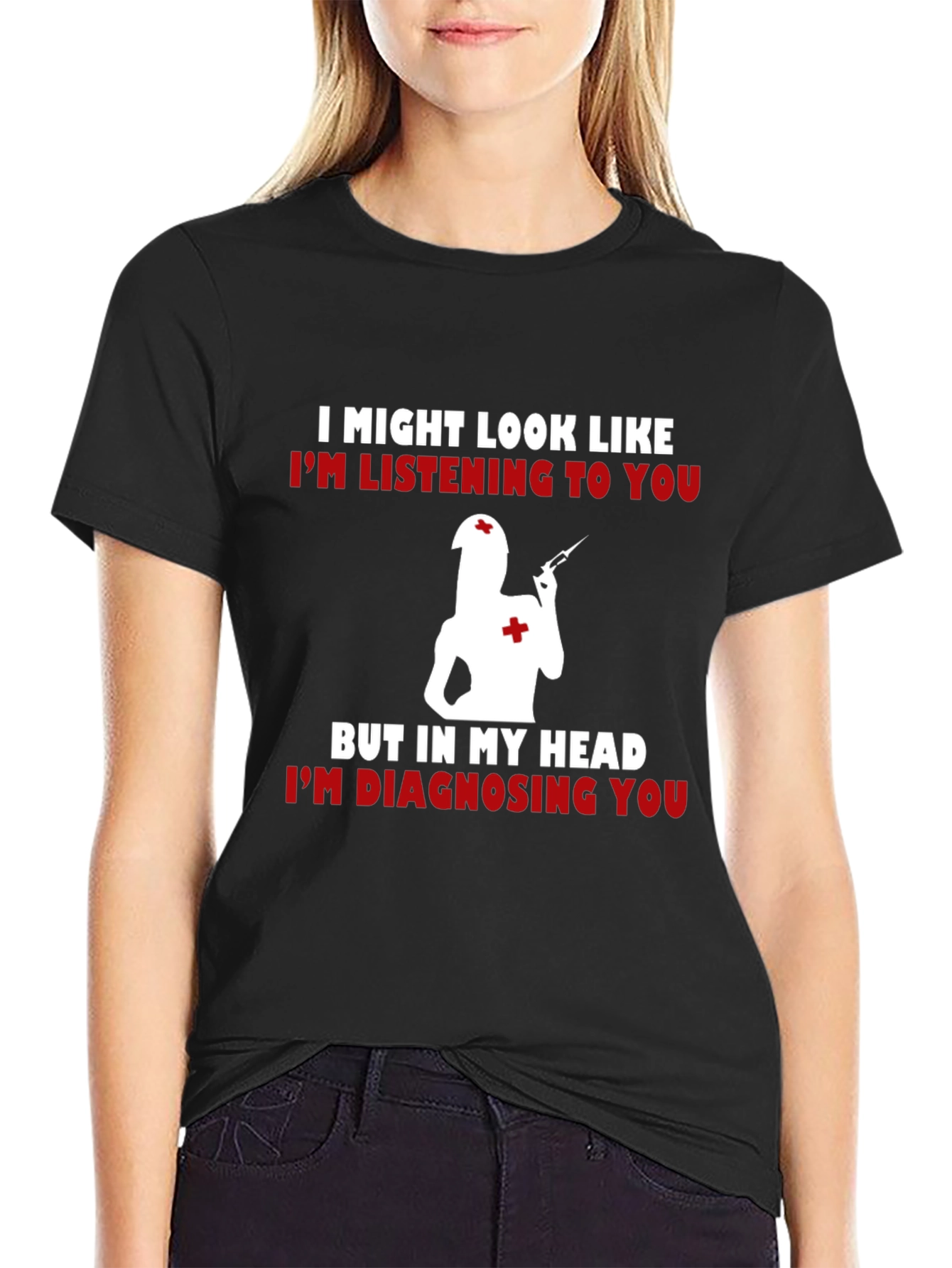 Black Funny Nurse T-Shirt - Diagnosing You! view 2