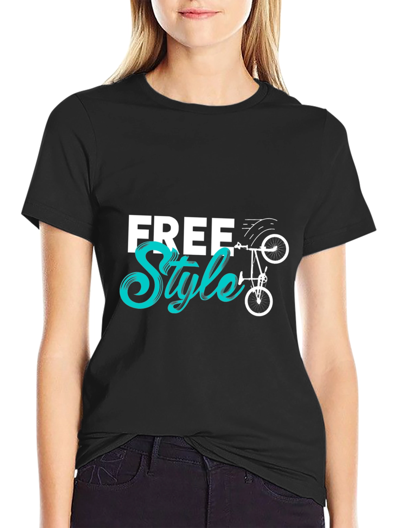 Black Freestyle Bike Graphic Tee - Cool Black Cotton T-Shirt view 2
