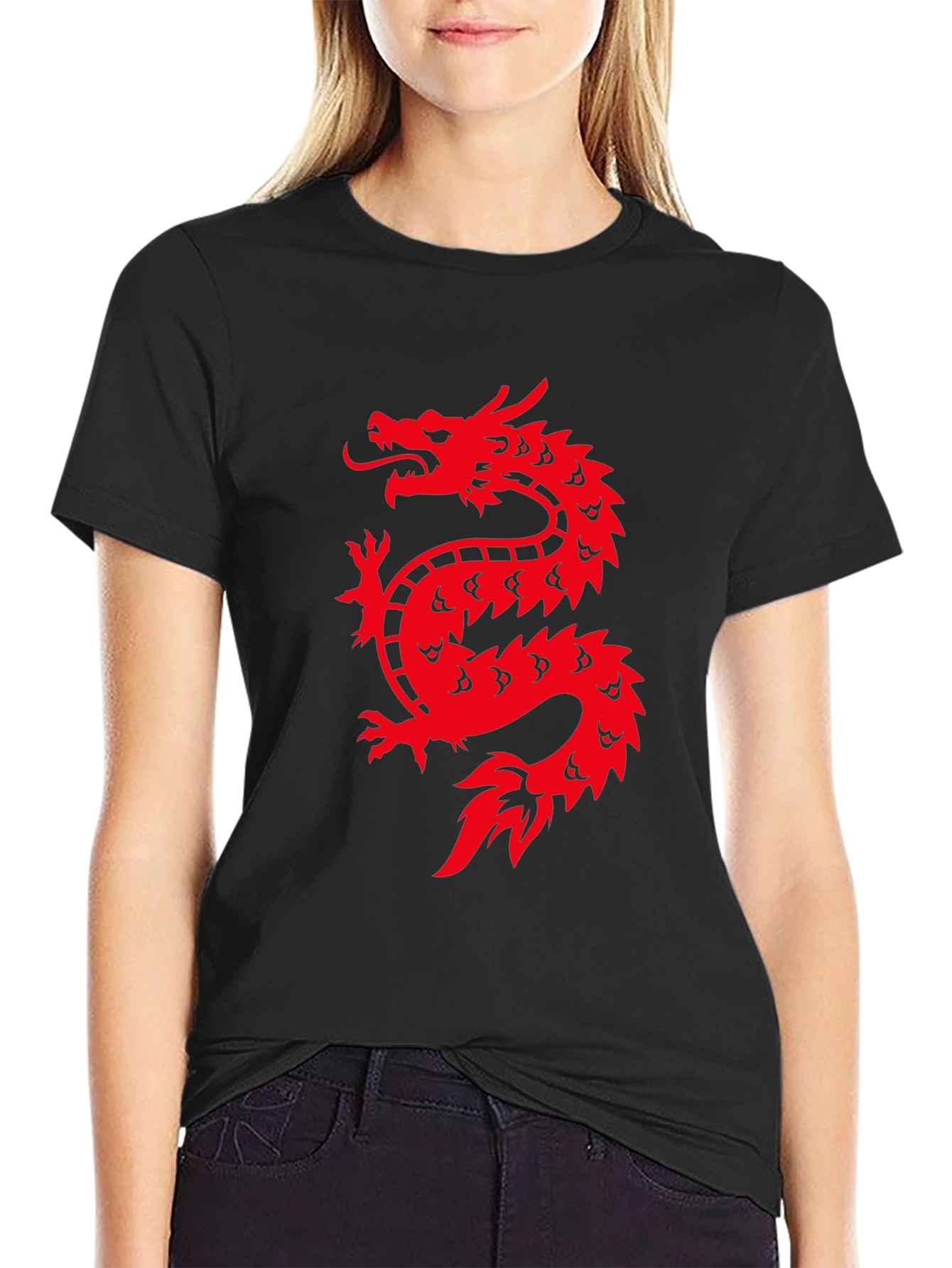Black Red Dragon Graphic Print Black T-Shirt view 2