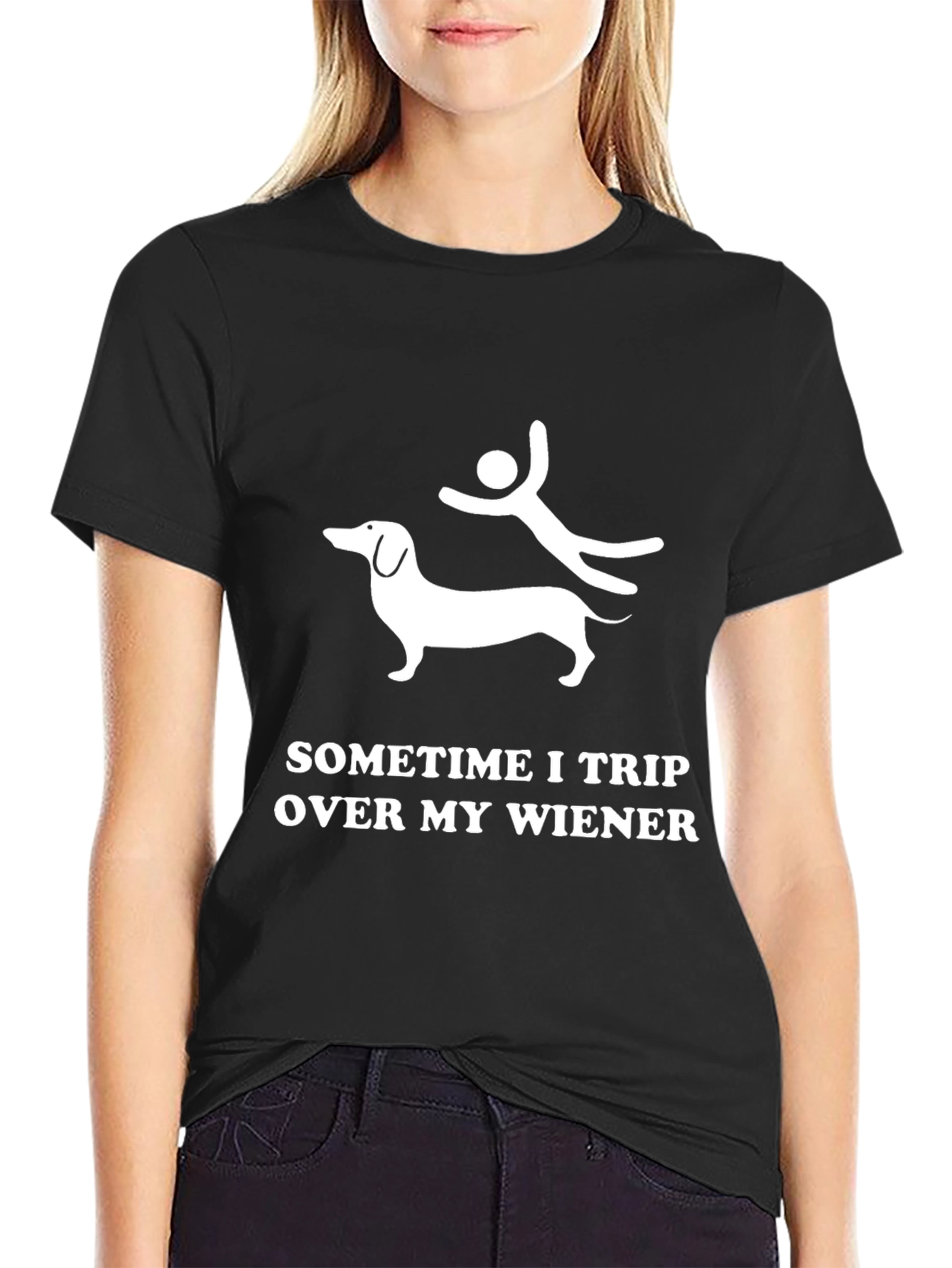 Black Funny Dachshund Wiener Trip T-Shirt view 2