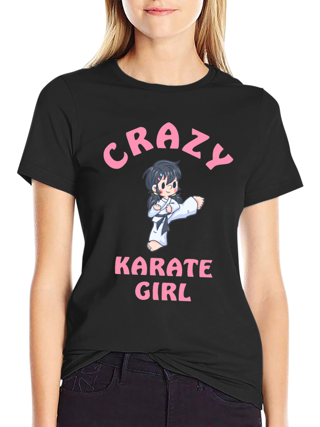 Black Crazy Karate Girl Black T-Shirt view 2