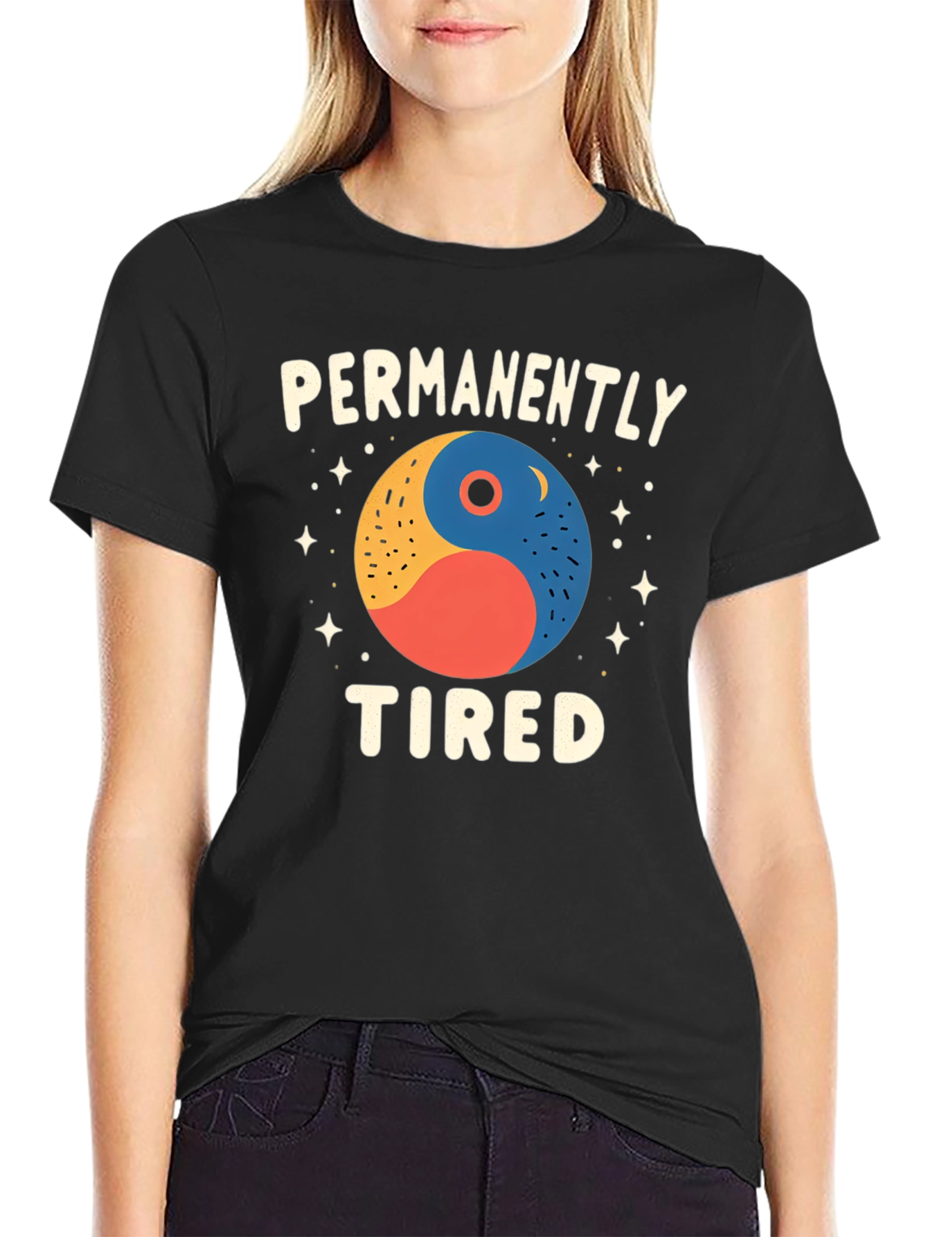 Black Permanently Tired Graphic T-Shirt view 2