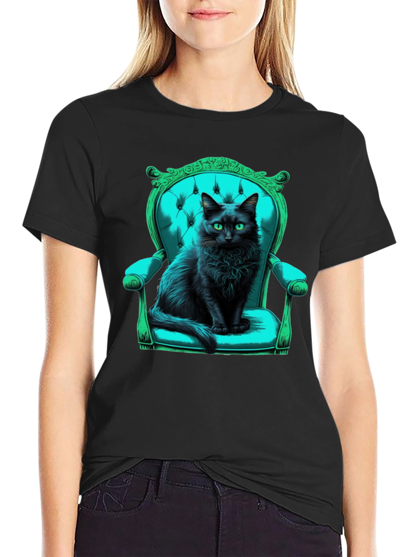 Black Black Cat in Chair Graphic Tee view 2