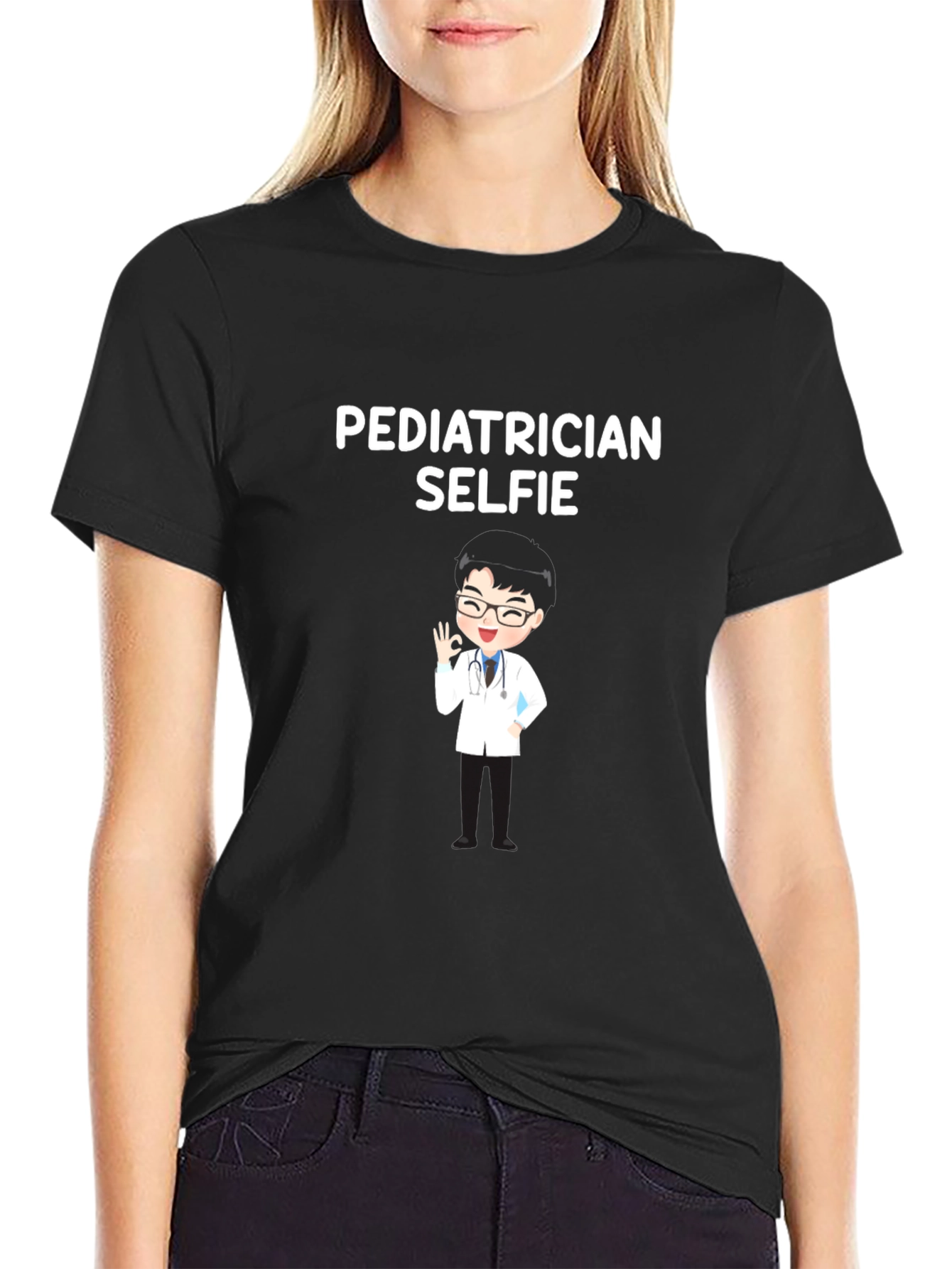 Black Pediatrician Selfie T-Shirt - Black view 2