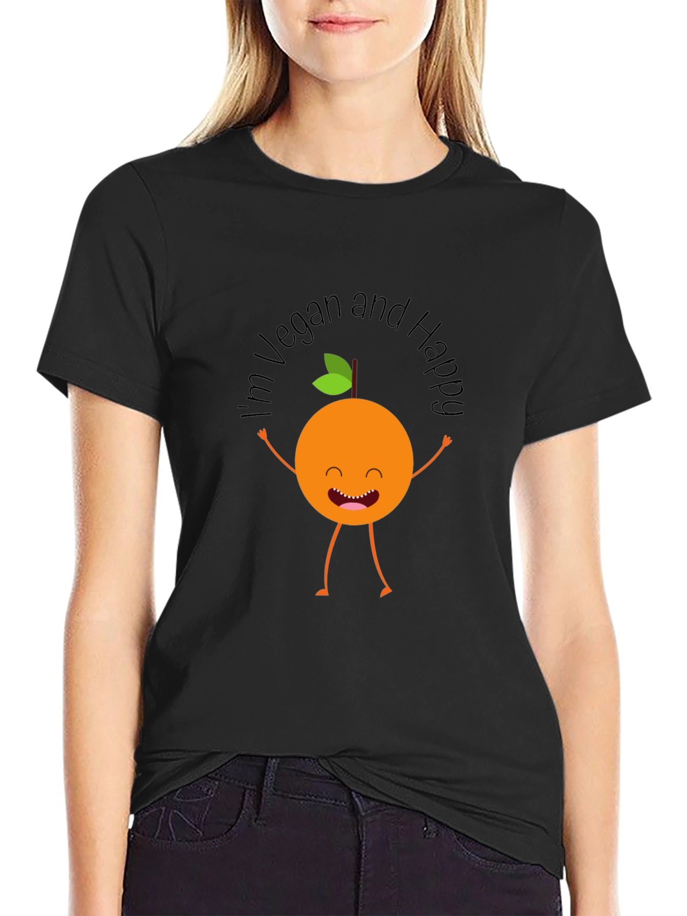 Black Vegan & Happy Graphic Tee - Black view 2