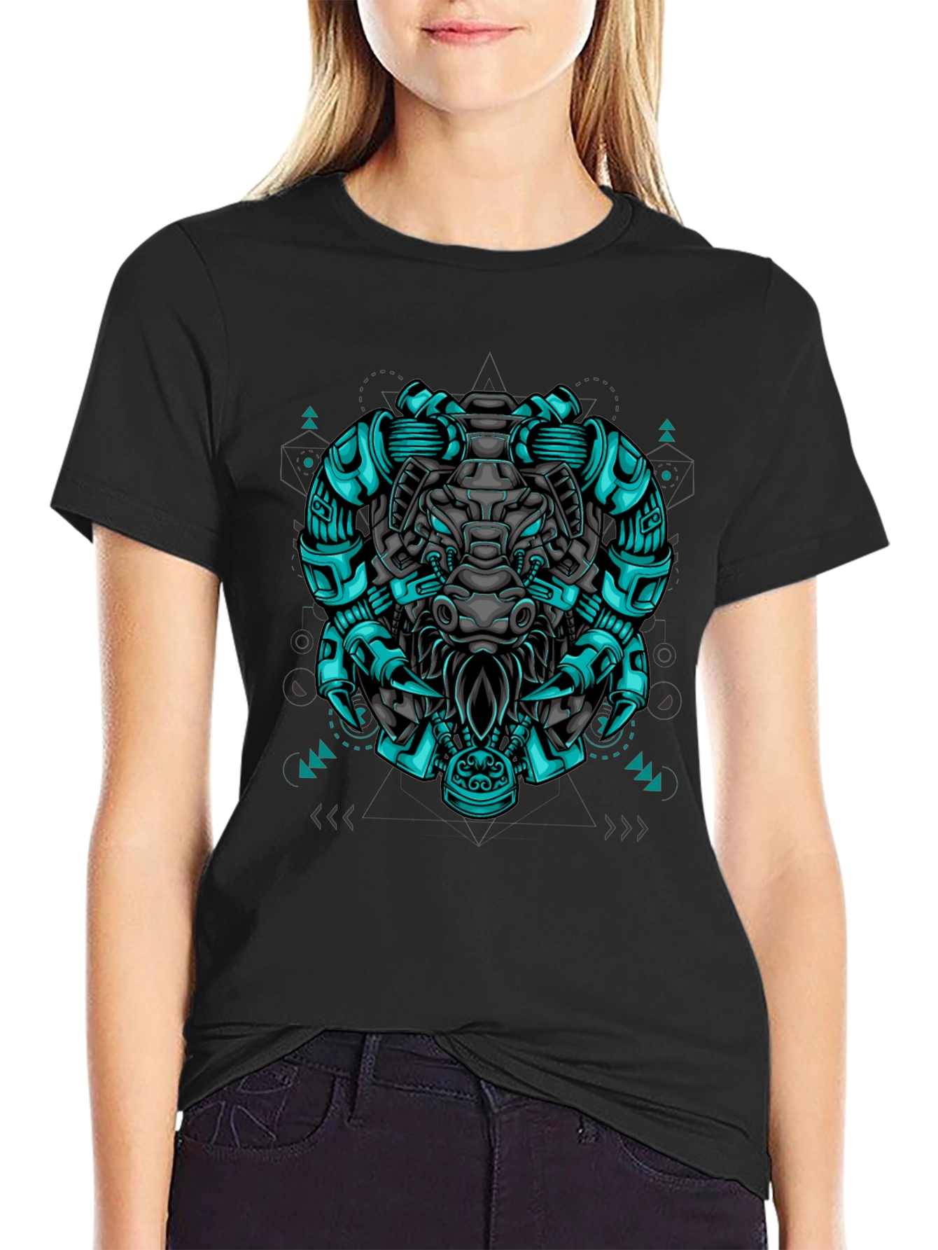 Black Cyberpunk Bull Graphic Tee - Black view 2