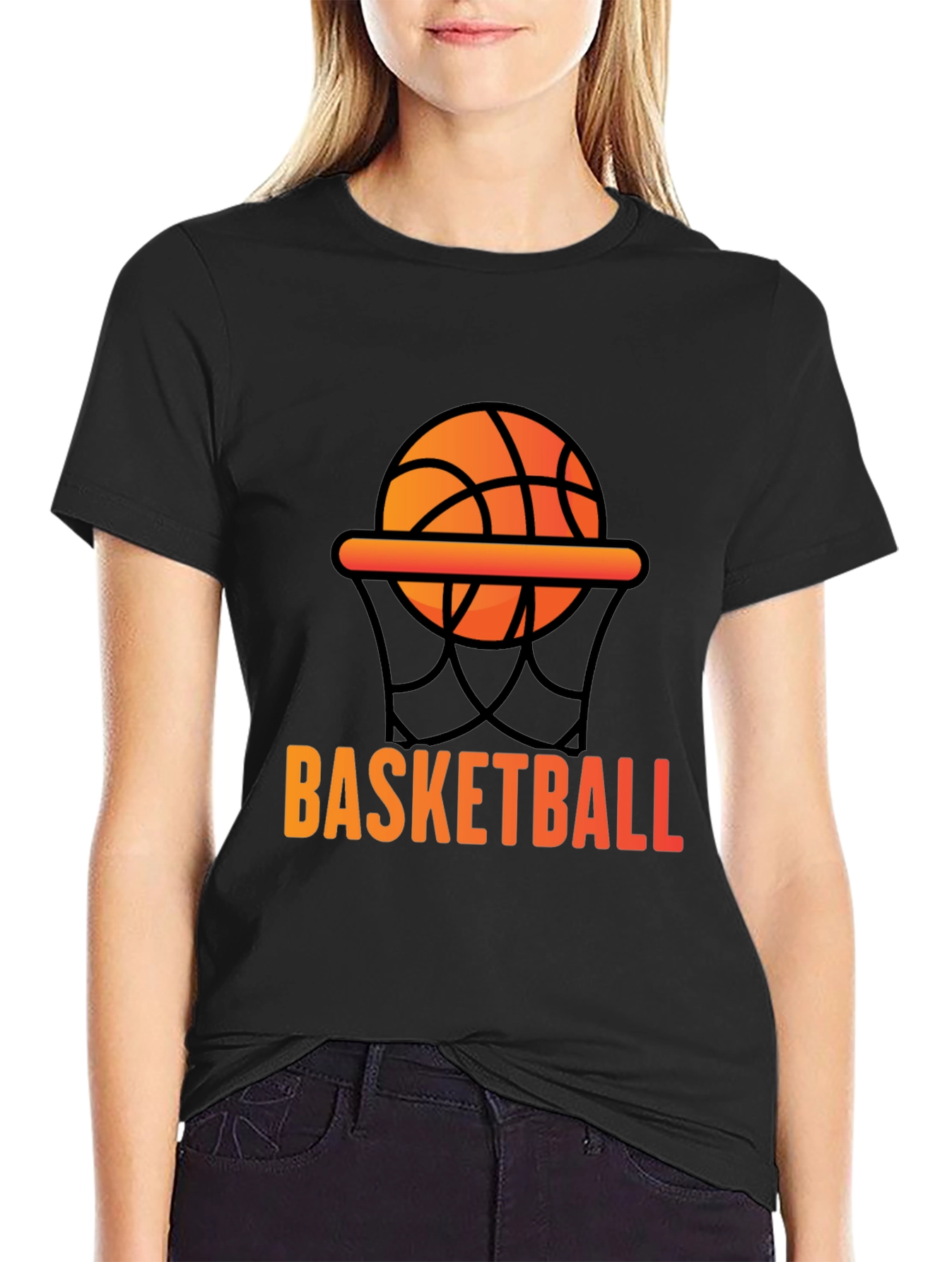 Black Basketball Graphic Tee - Black Cotton T-Shirt view 2
