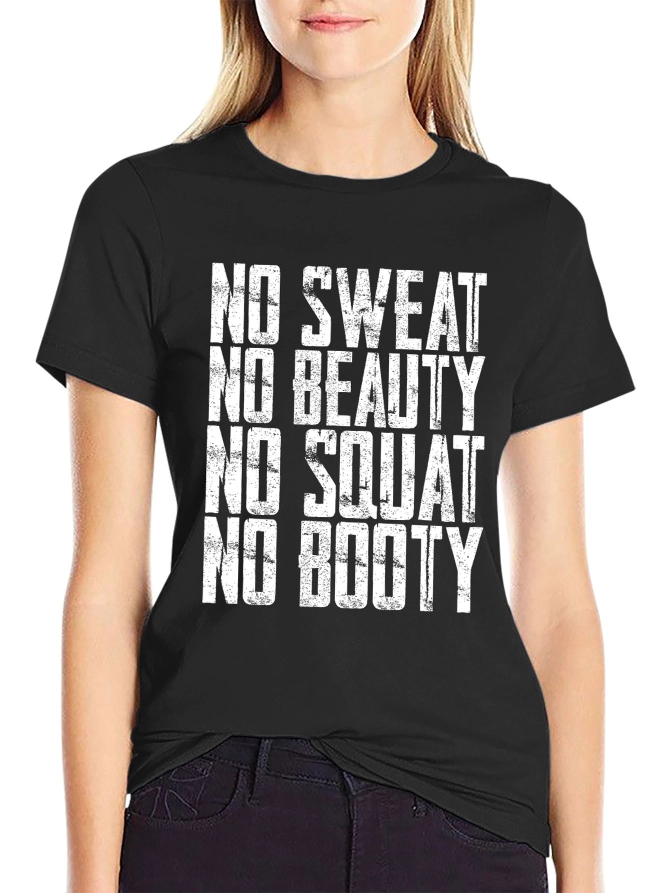 Black Funny Workout Motivation T-Shirt - No Sweat No Booty view 2