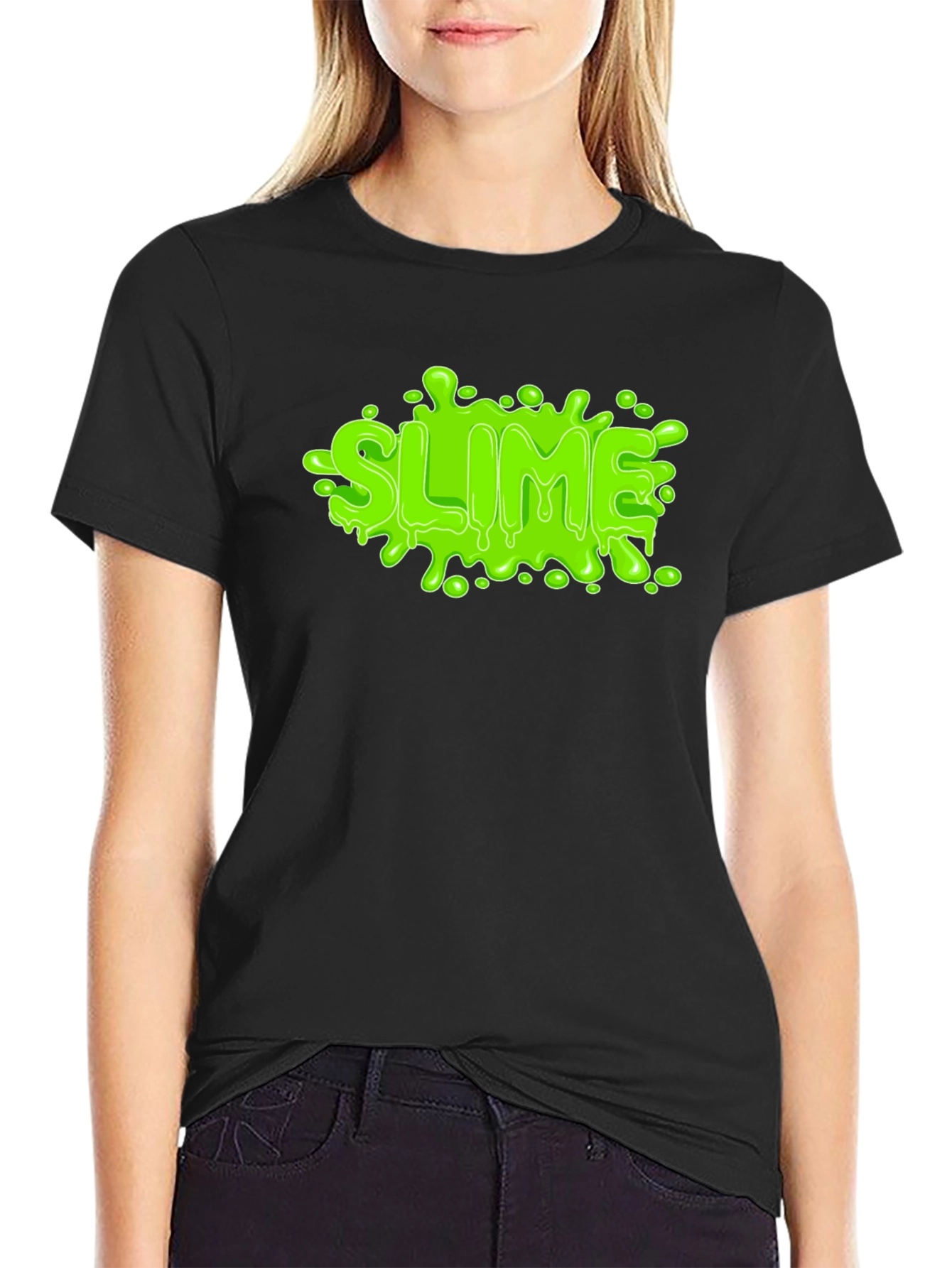 Black Green Slime Graphic Black T-Shirt view 2