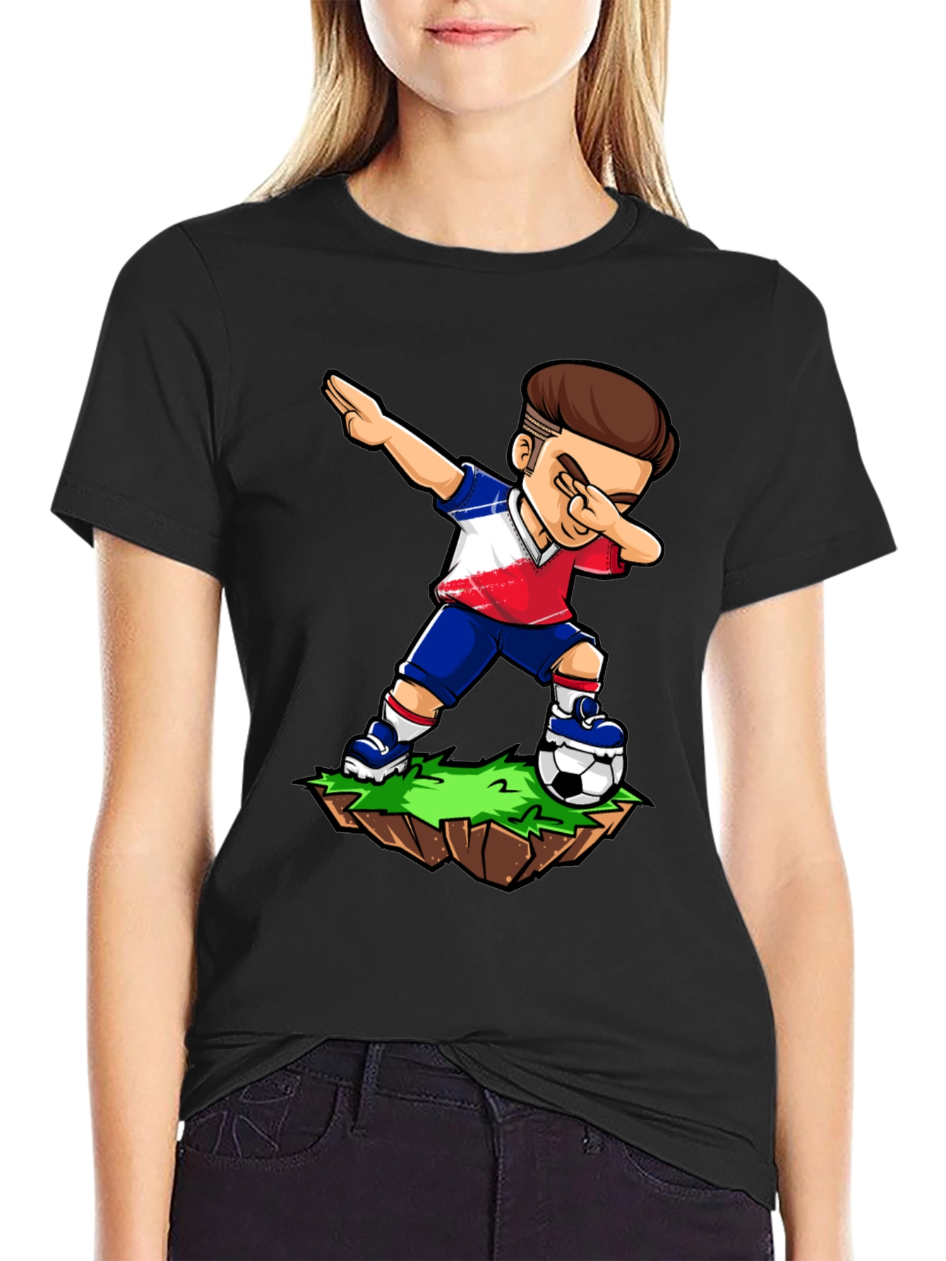 Black Dabbing Soccer Player Graphic Tee view 2