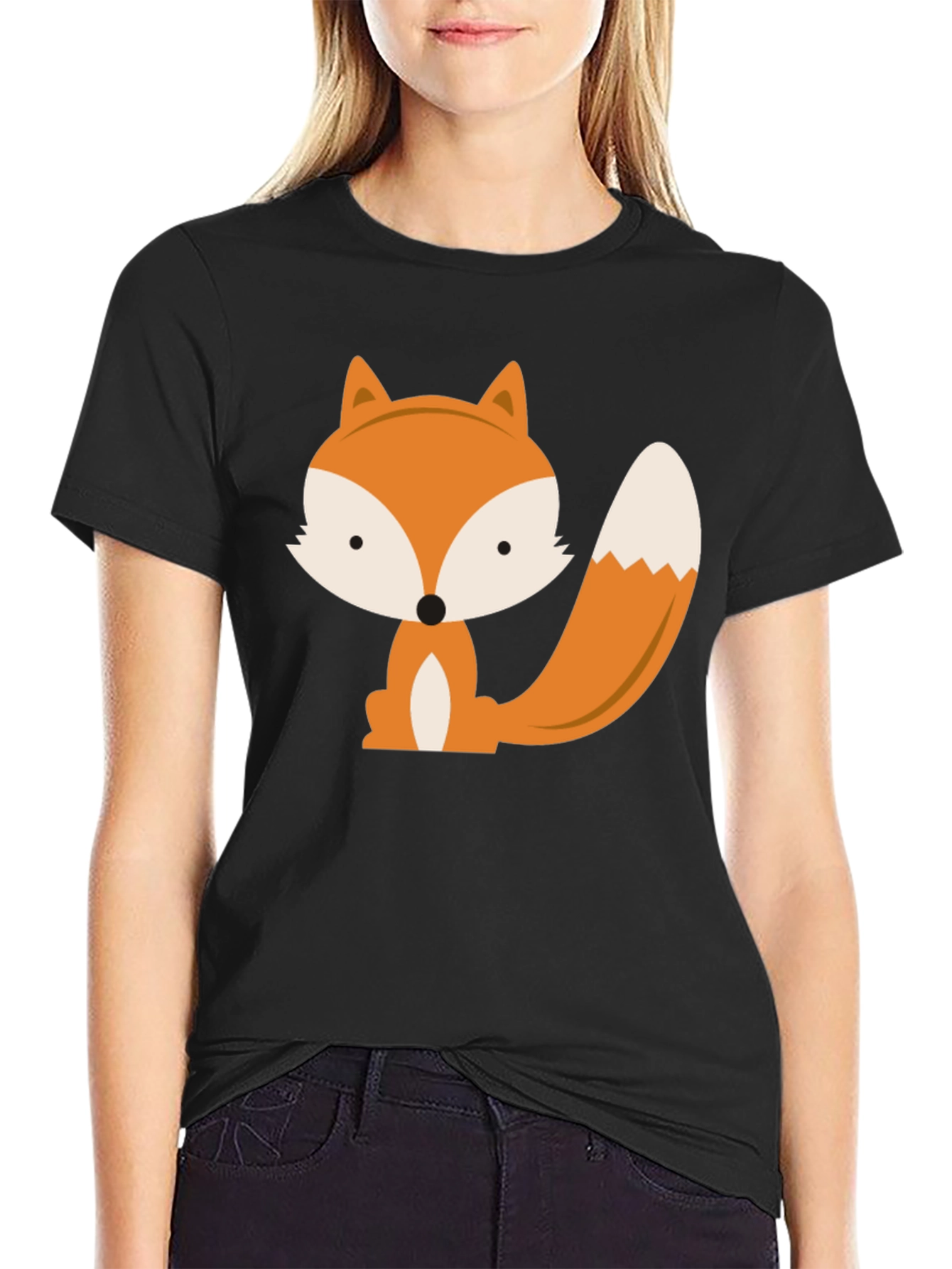 Black Cute Fox Graphic Tee - Black Unisex T-Shirt view 2