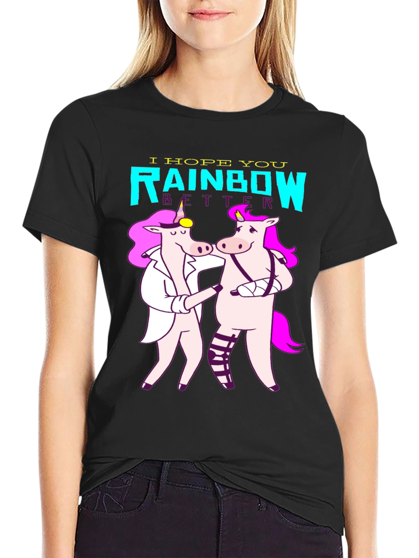 Black Unicorn Rainbow Get Well T-Shirt view 2