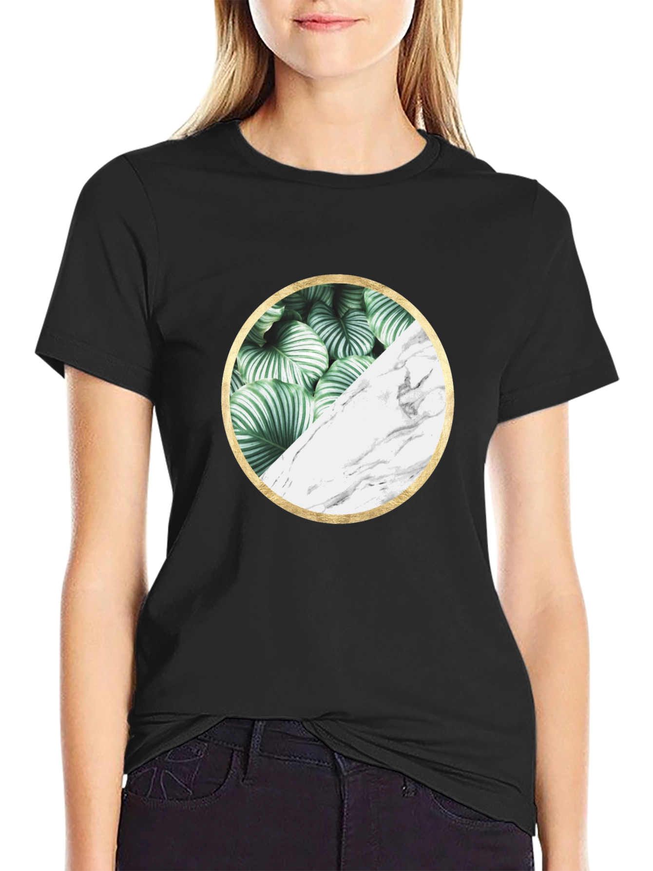 Nature Marble Circle Graphic Black Tee - 2