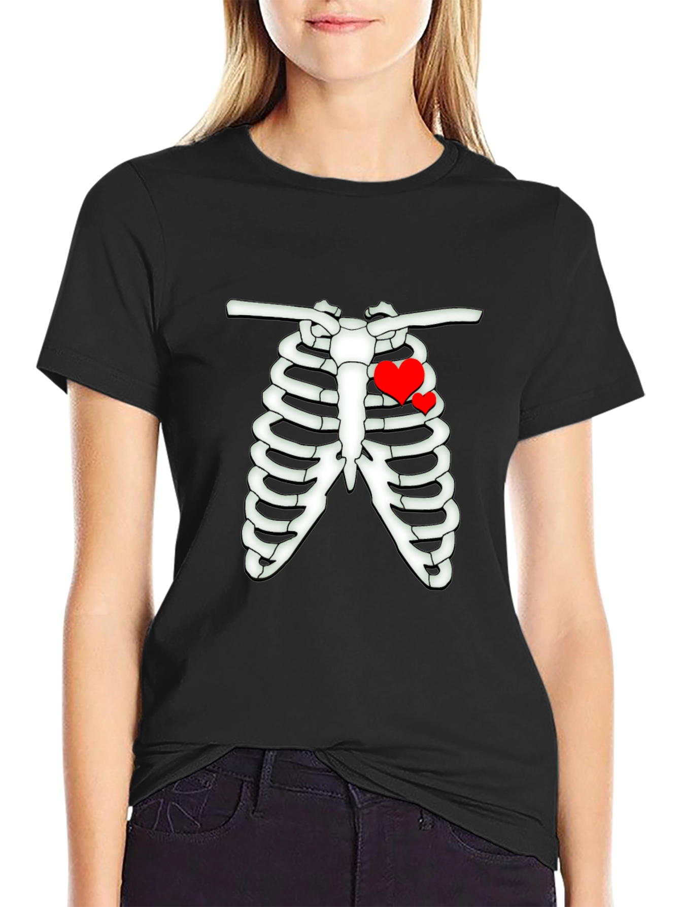 Black Heart Rib Cage Graphic Tee -  Men's Black T-Shirt view 2