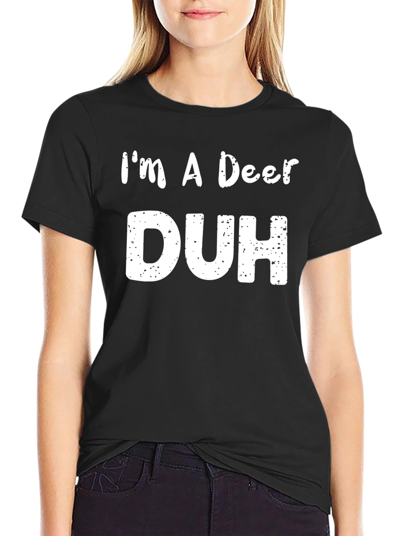 Black I'm A Deer Duh Funny Graphic T-Shirt view 2