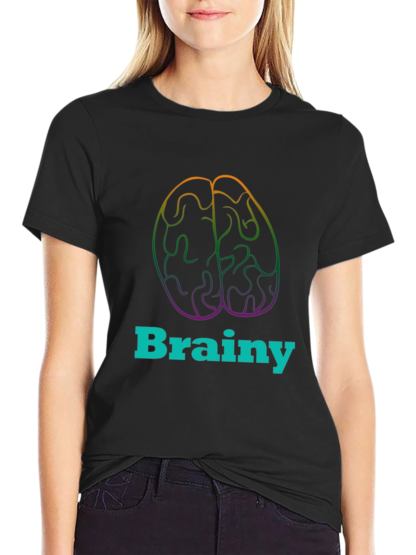 Black Brainy Tee - Colorful Brain Graphic T-Shirt view 2