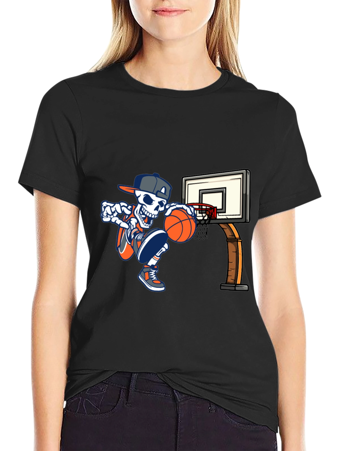 Black Cool Skeleton Basketball T-Shirt view 2