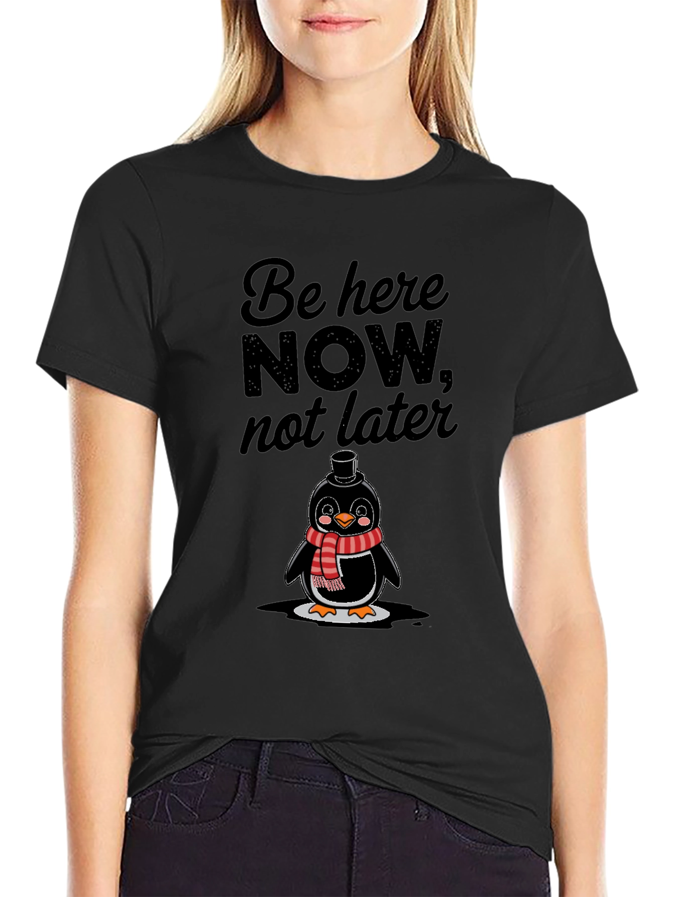 Black Be Here Now Penguin Graphic Tee - Black view 2