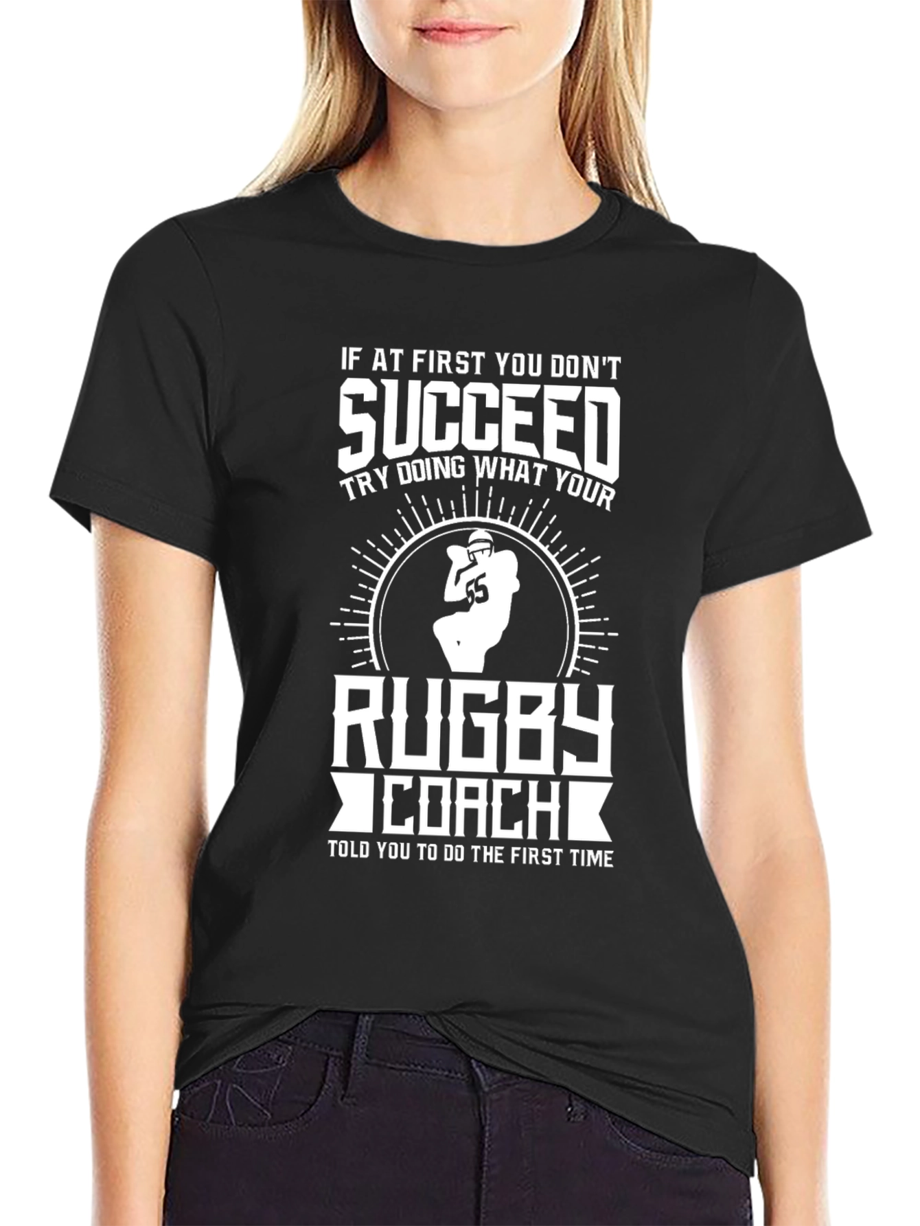 Black Rugby Coach T-Shirt - Funny Sports Tee view 2