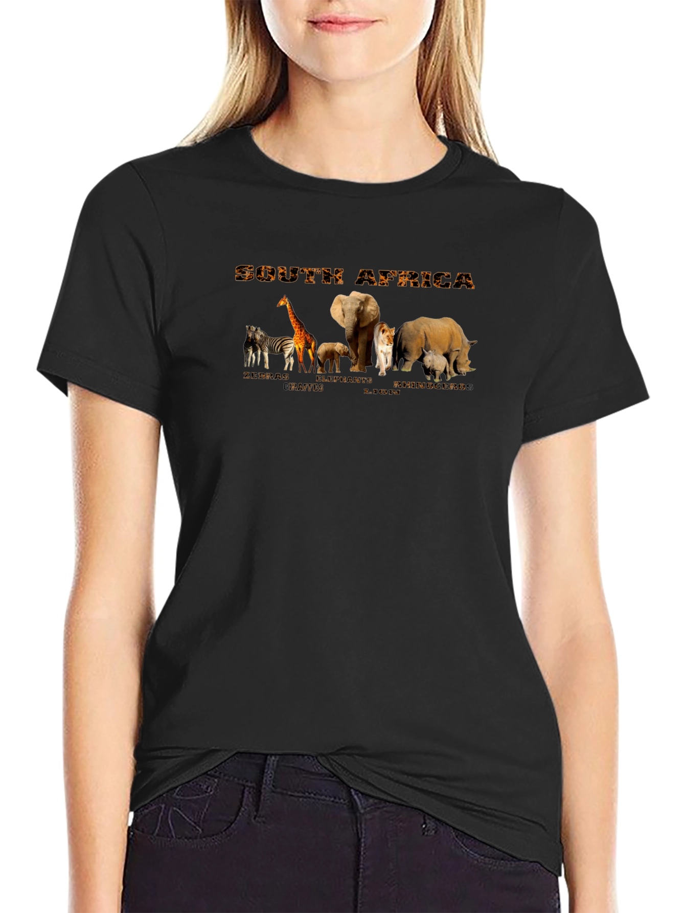 Black South Africa Wildlife Graphic T-Shirt view 2