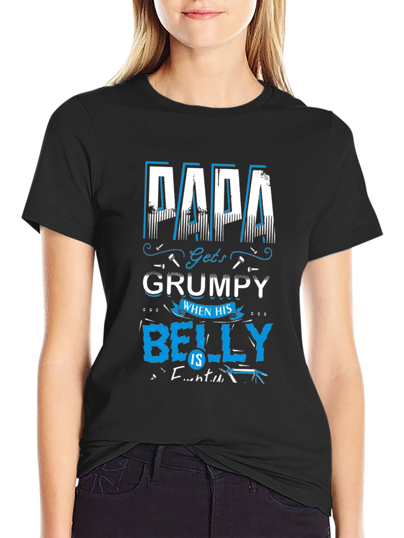 Black Papa Grumpy Belly T-Shirt - Humorous Dad Tee view 2