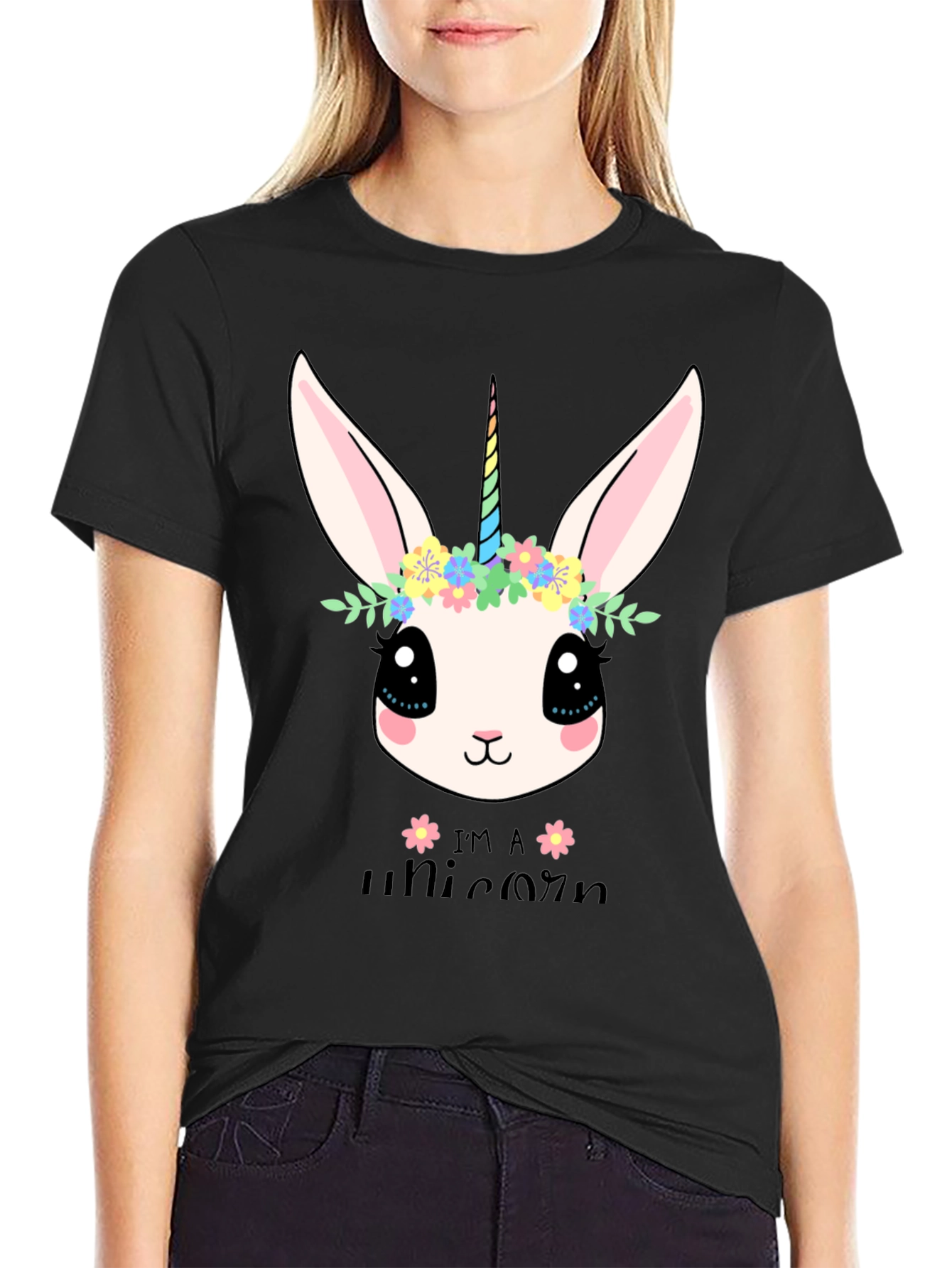 Black Unicorn Bunny Graphic Tee view 2
