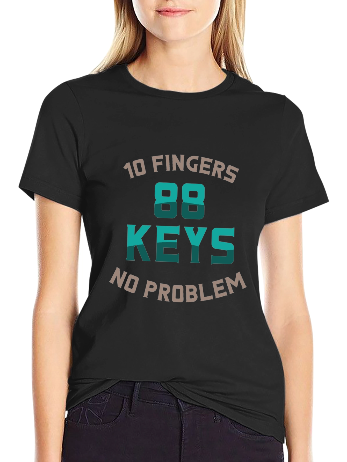 Black 10 Fingers 88 Keys No Problem Graphic Tee view 2